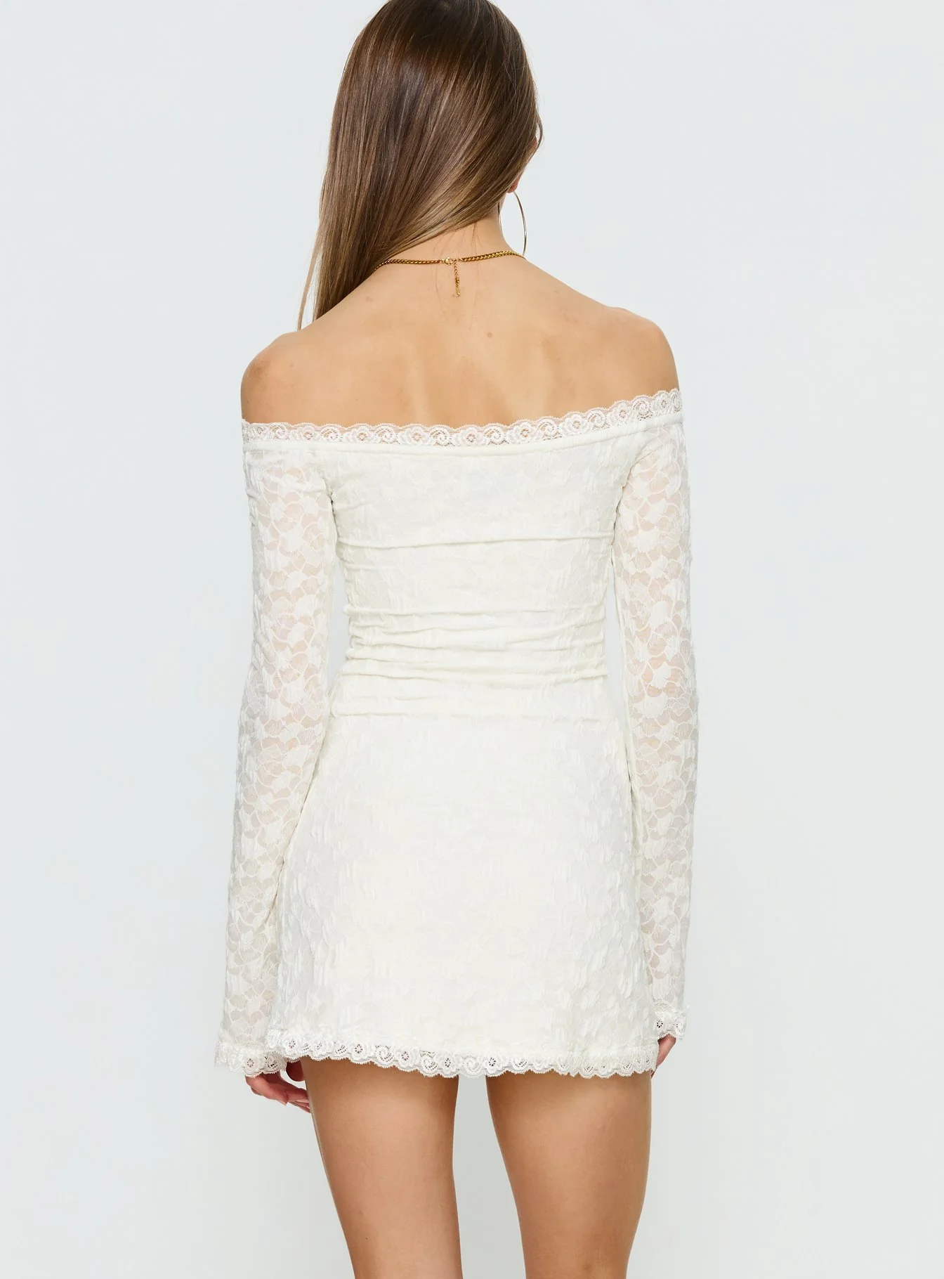 Avenues Long Sleeve Lace Mini Dress White - luluinthesky