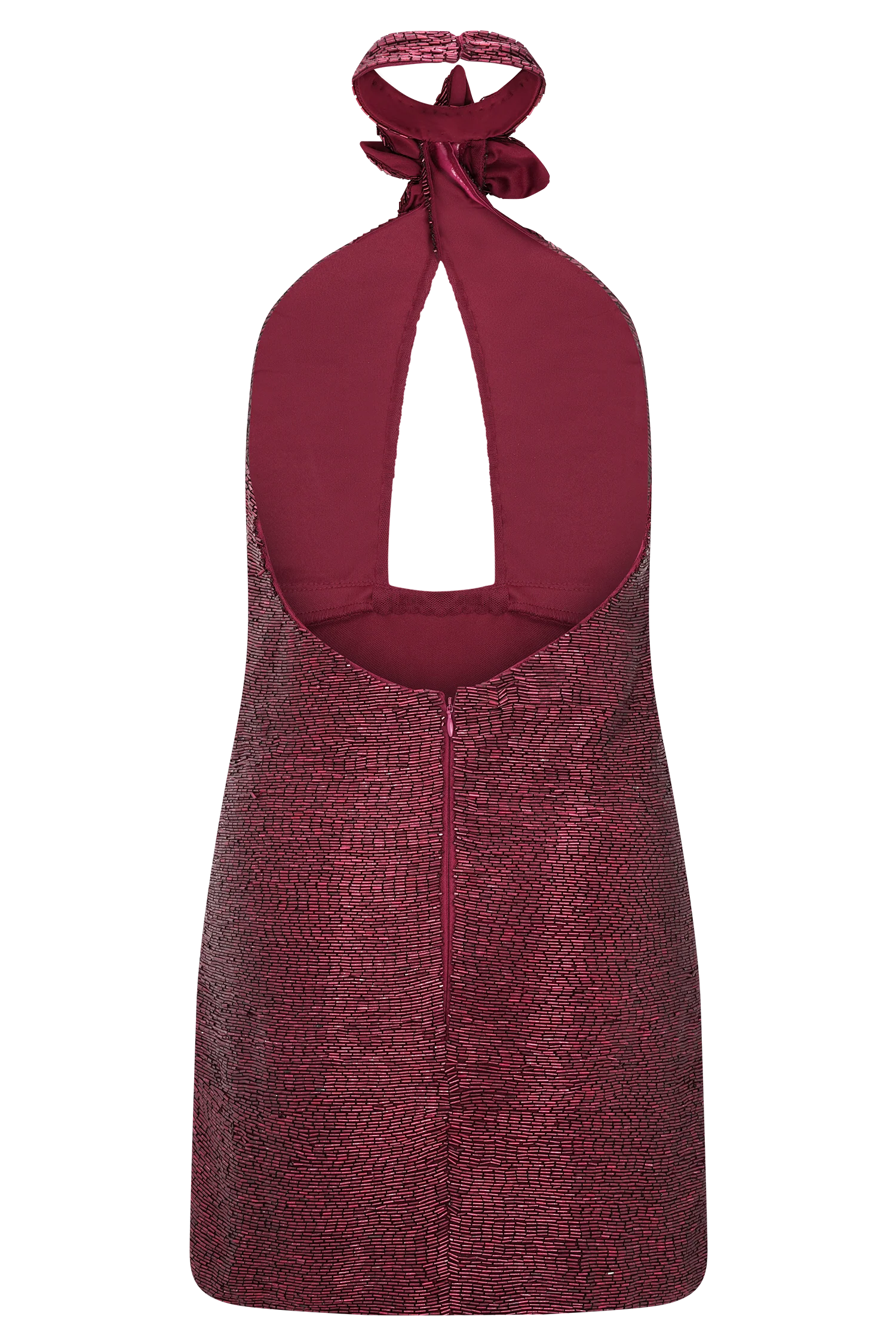 Nylah Beaded Halter Mini Dress - Burgundy