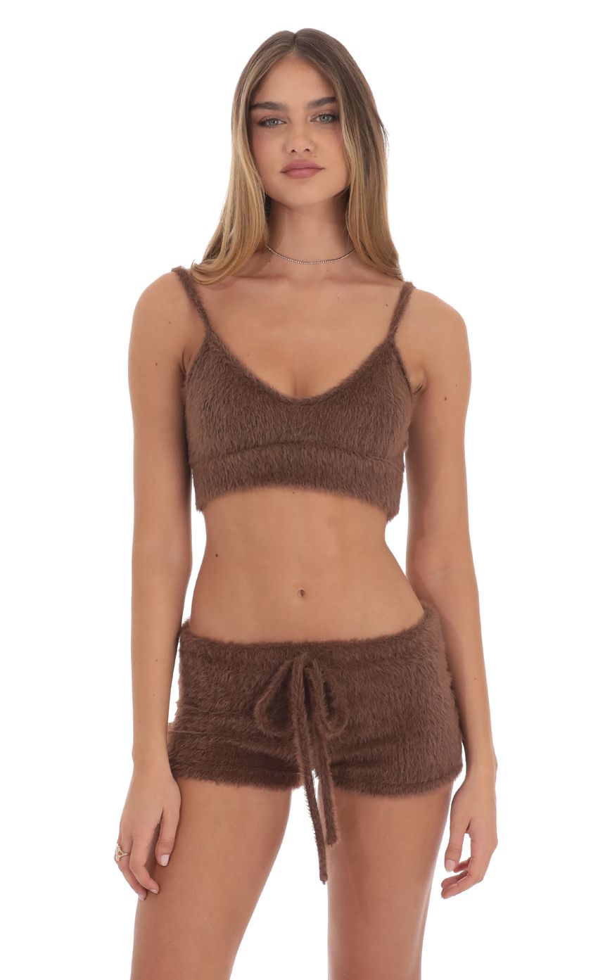 Fuzzy Crop Top in Brown