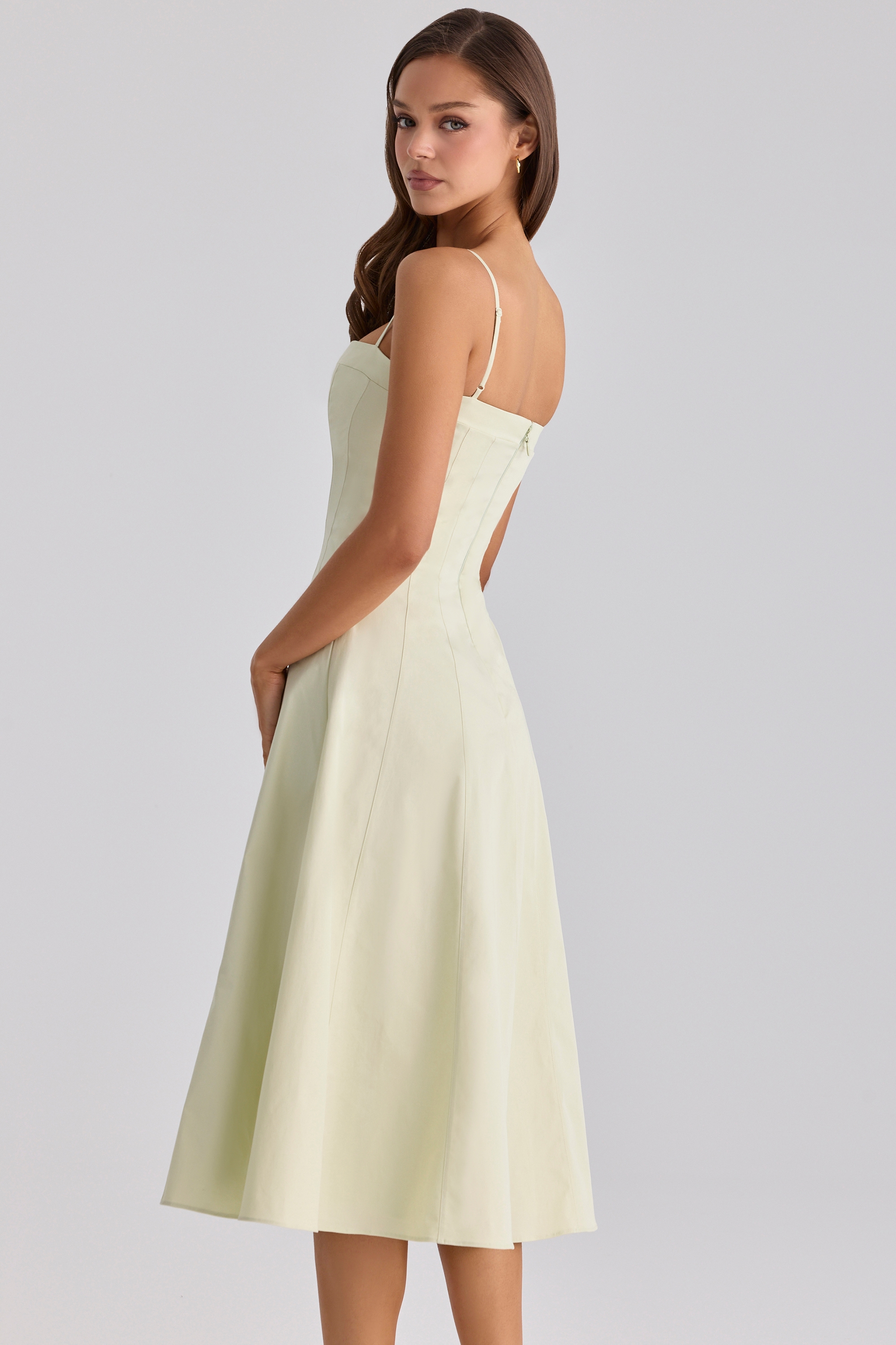 matcha green cotton flared midi sundress