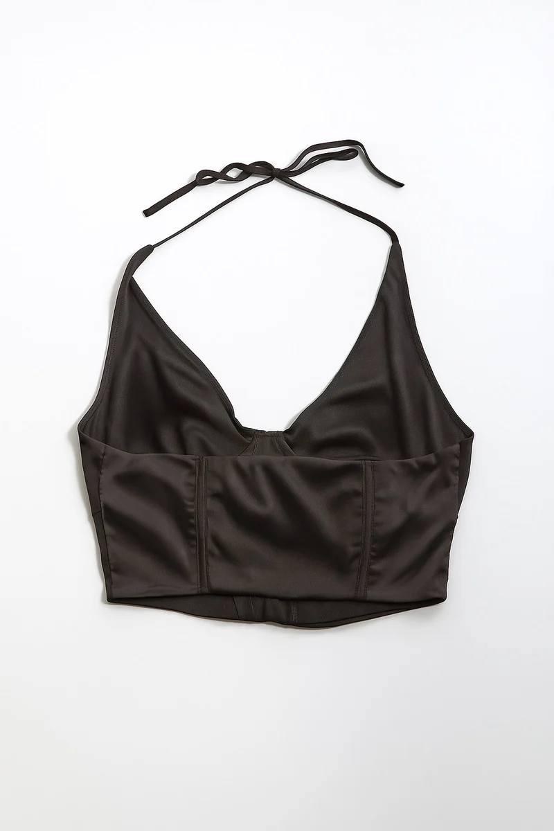 Satin Halter Corset Crop Top