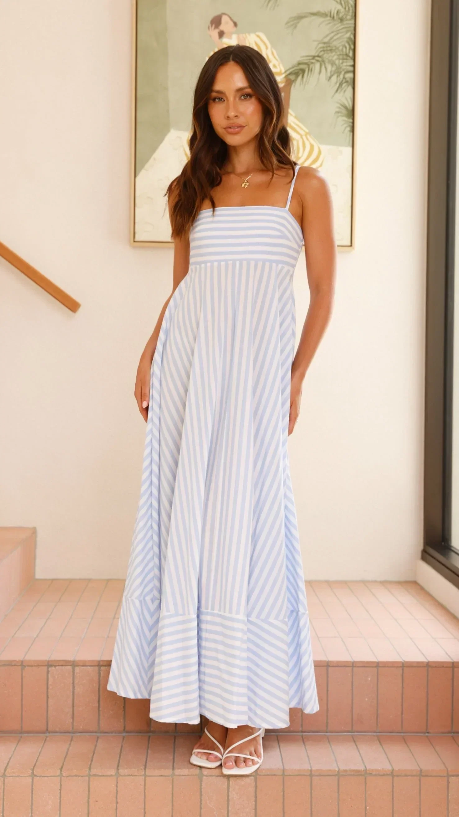 Kaethe Maxi Dress - Baby Blue Stripe - luluinthesky