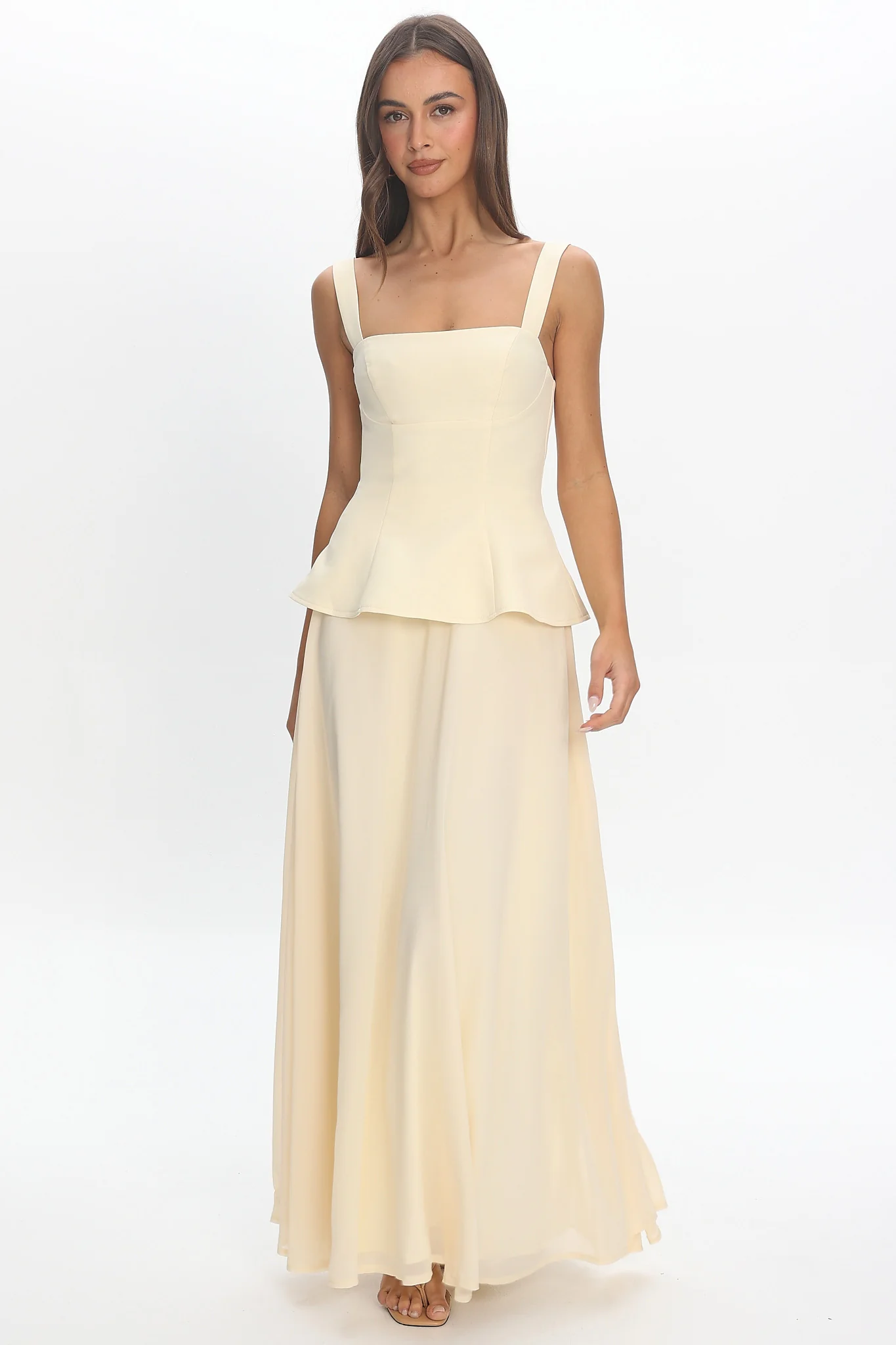 Sweet Tooth Peplum Maxi Dress Butter Yellow