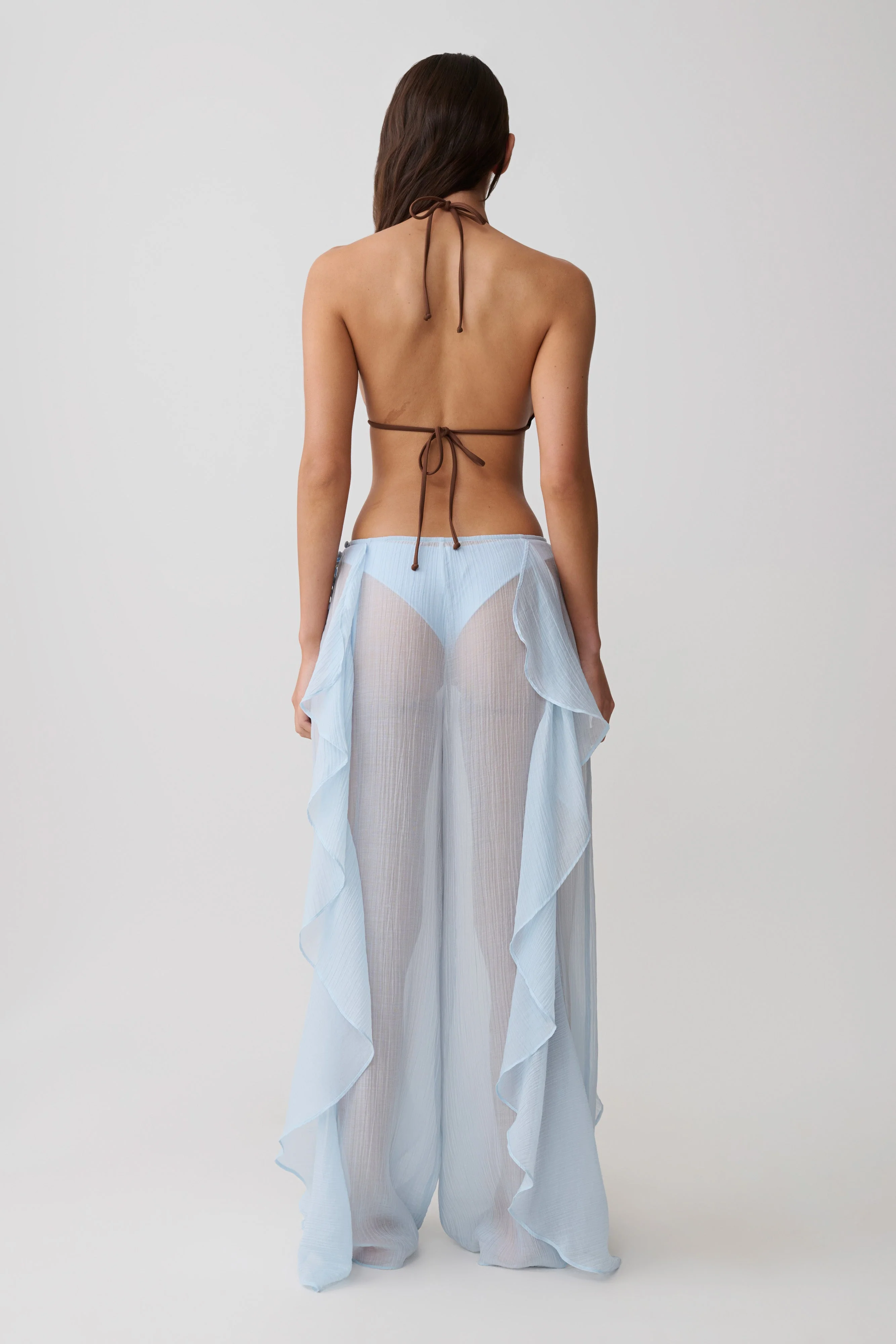 Kai Sheer Draped Ruffle Pant - Pale Blue