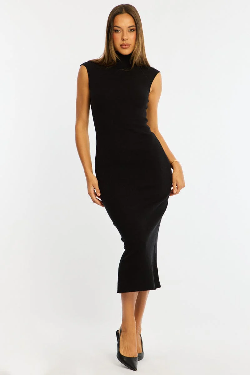 Black Knit Dress Midi