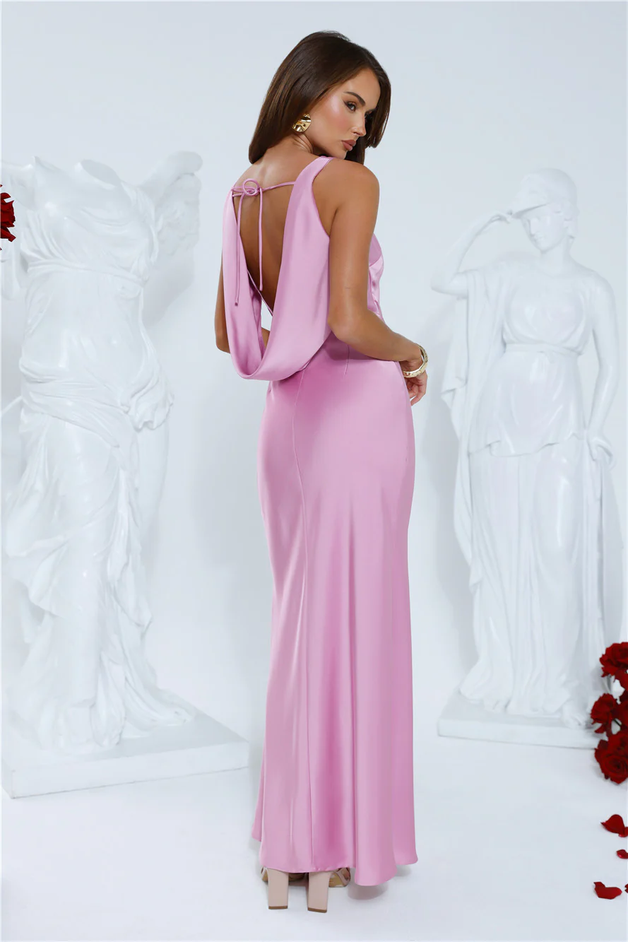 Icon In Action Satin Maxi Dress Pink