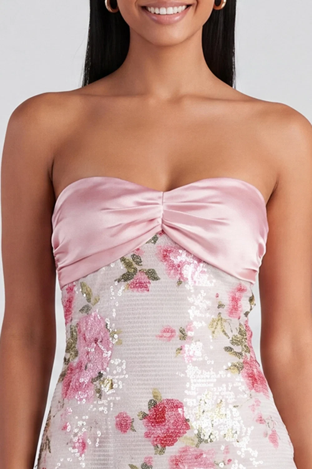 Light Pink Bodycon Strapless Mini Homecoming Dress with Sequins - FASHION NOB
