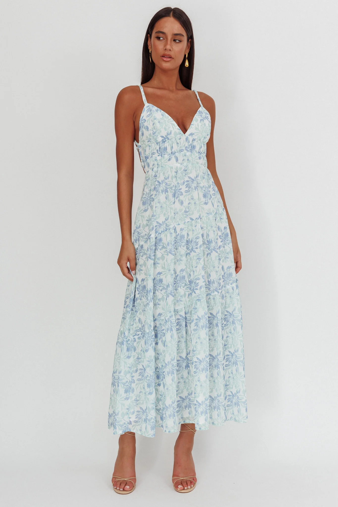 South Pacific Strappy Back Maxi Dress Floral Blue
