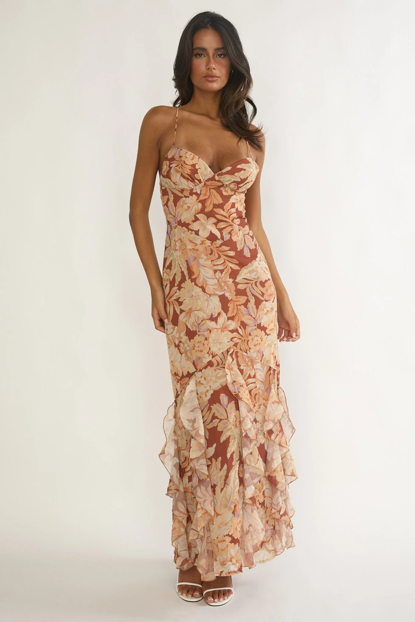 Charlisa Strappy Back Ruffle Maxi Dress Floral Yellow