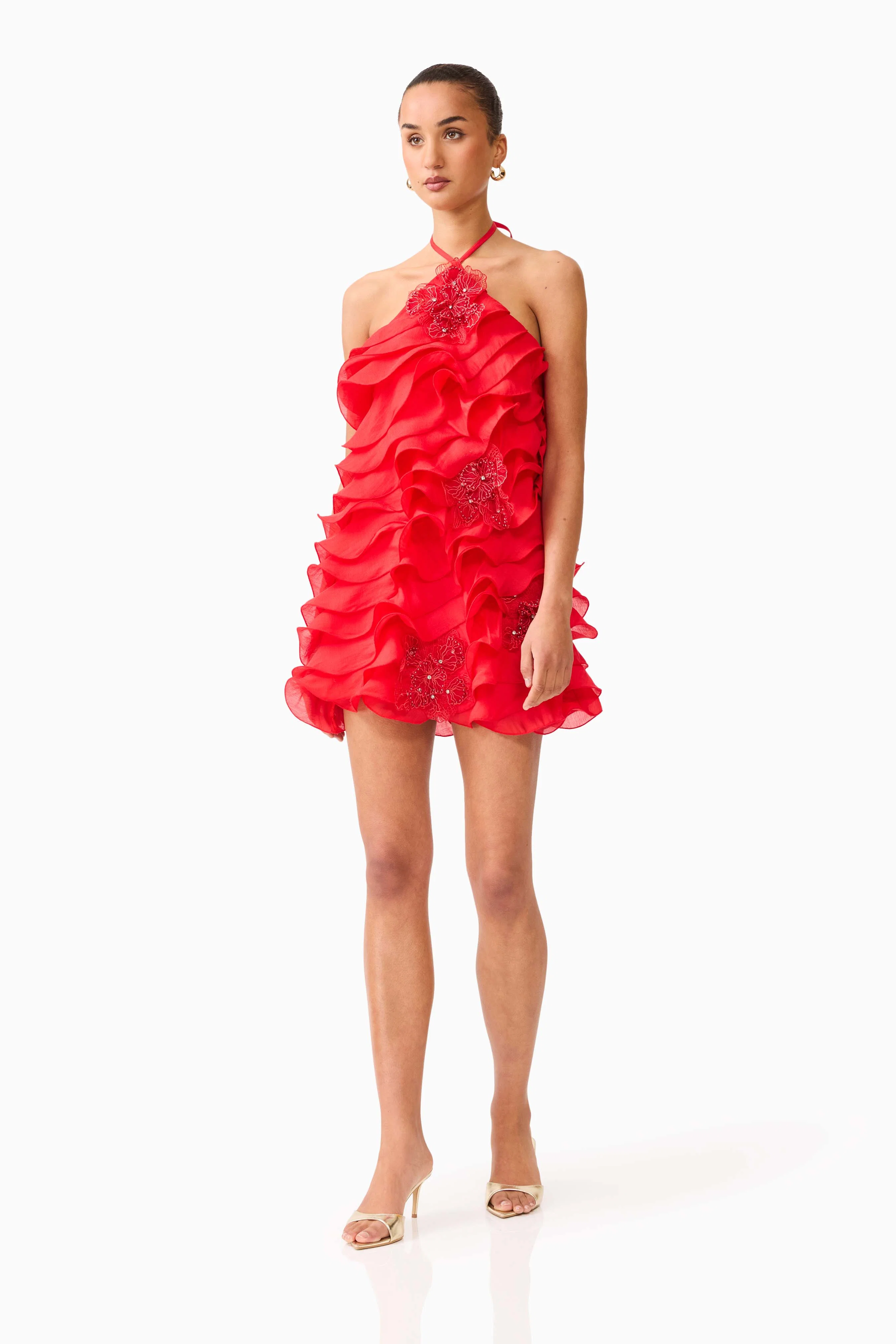 Yvette Halter Mini Dress in Vermilion Red
