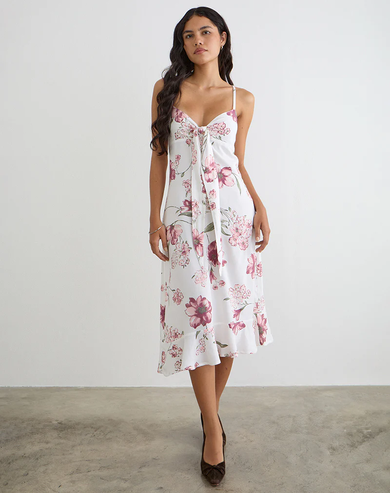 Nalami Midi Dress in Femme Floral White