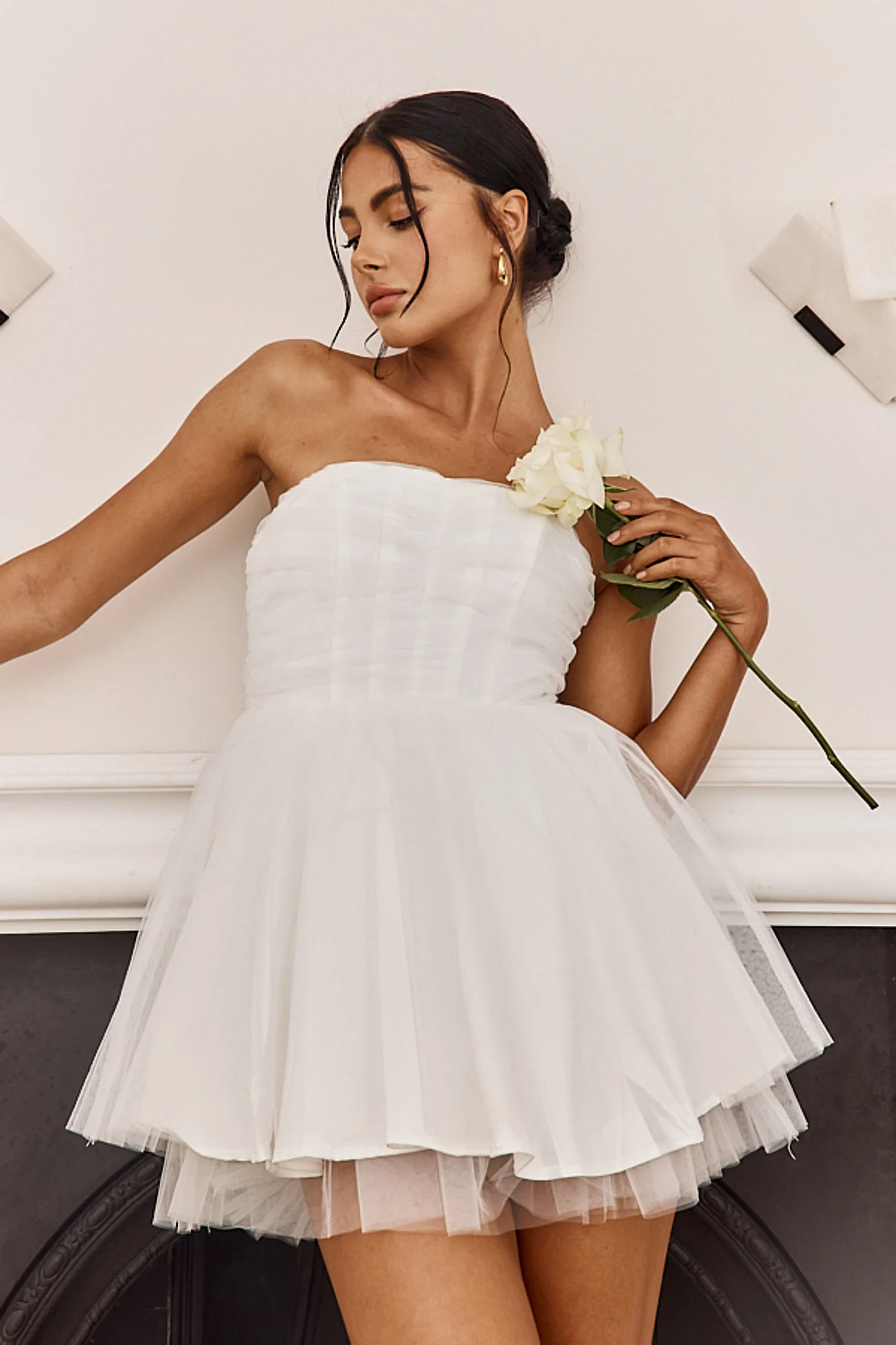 Summerlake Strapless Tulle Mini Dress Off White