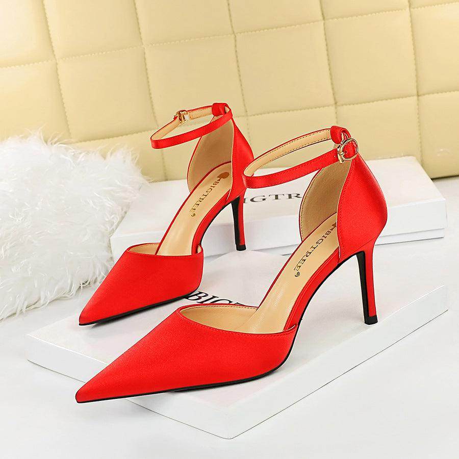 Champagne Satin Pointy Stiletto Heels 674228626275