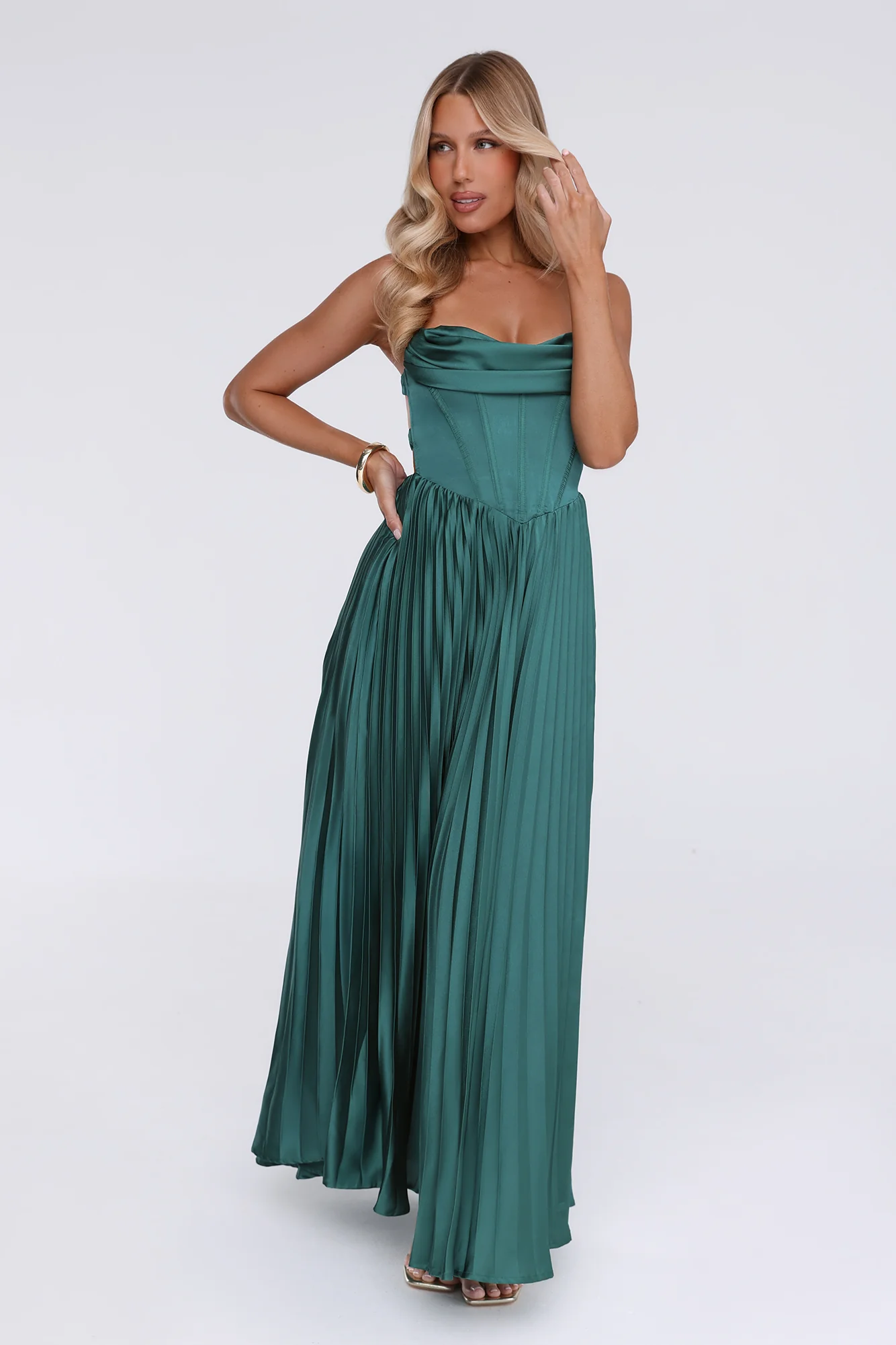 Starlit Kiss Satin Maxi Dress Green