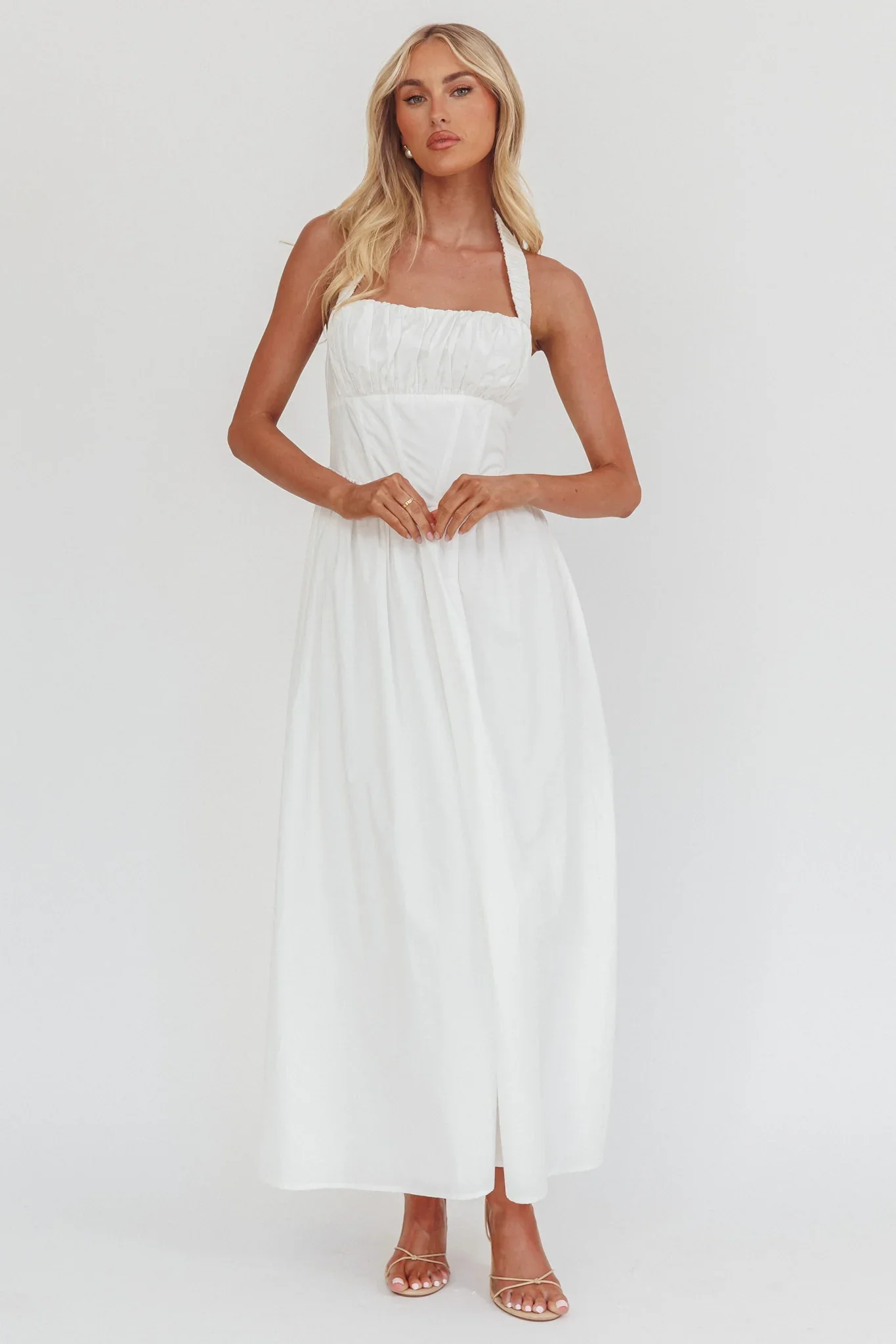 Irisa Elasticated Halter Maxi Dress White