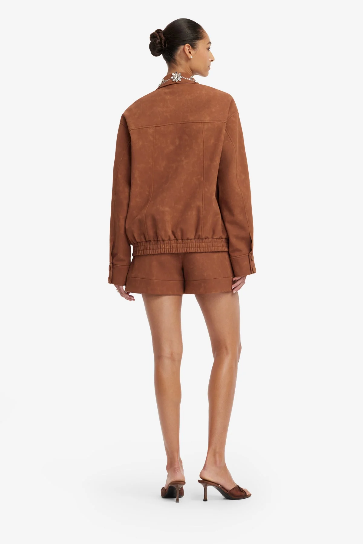 Astrid Embellished Vegan Suede Jacket - Chestnut