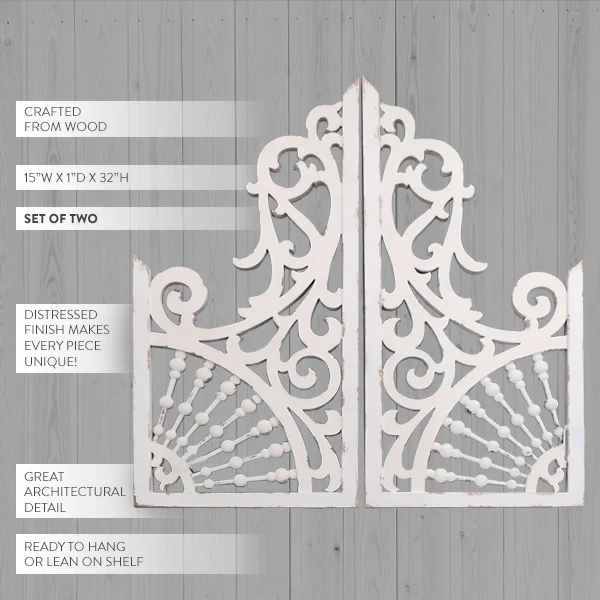 2 Piece Carved Architectural Wood Wall Decor