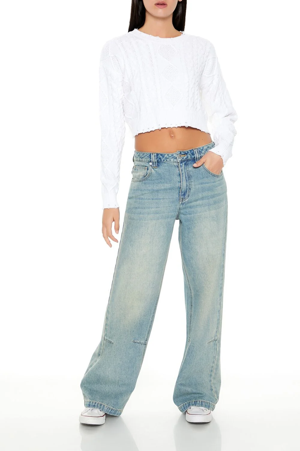 Cropped Cable Knit Sweater