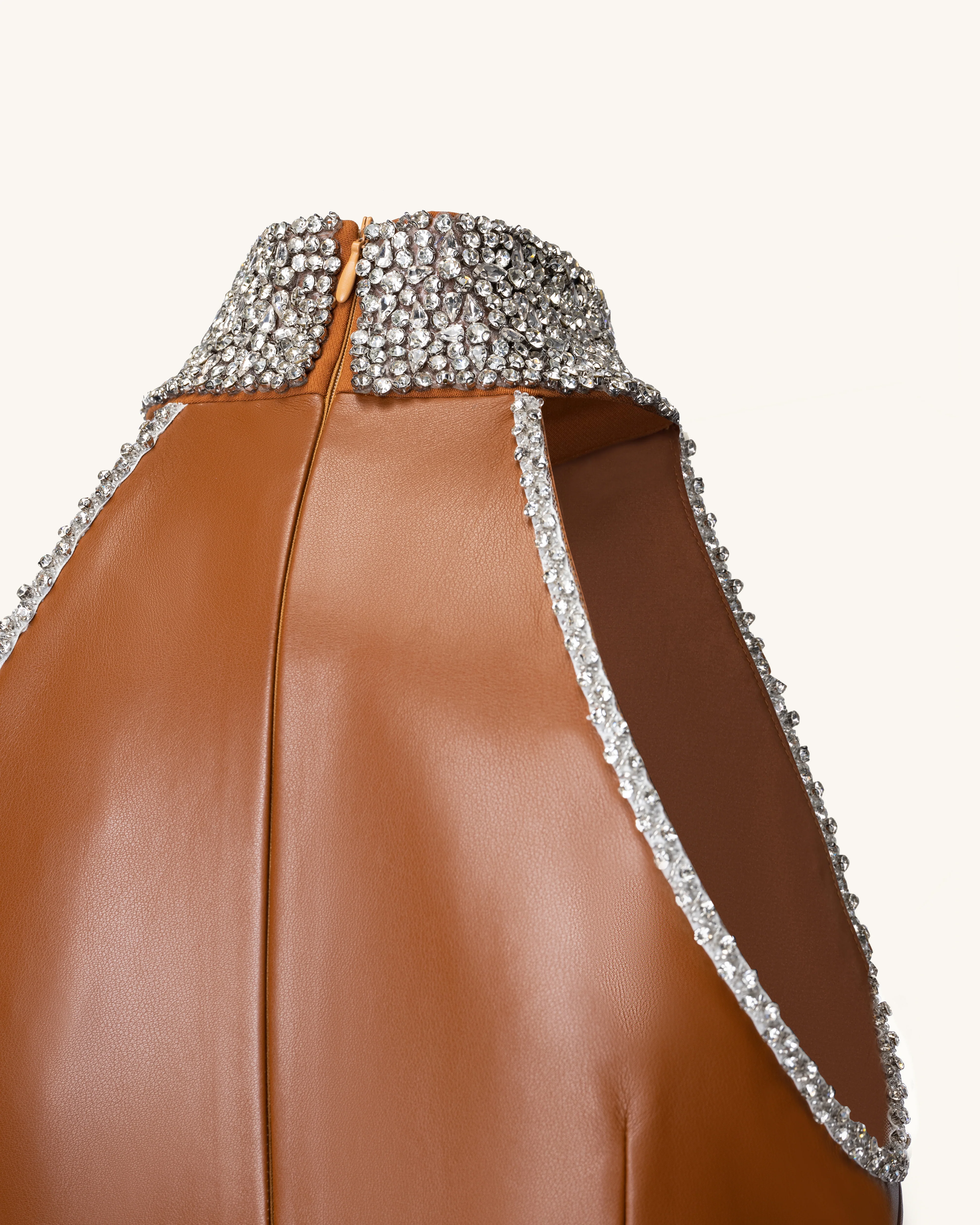 Jeweled High Neck Halter Maxi Dress - Caramel Brown - FASHION NOB