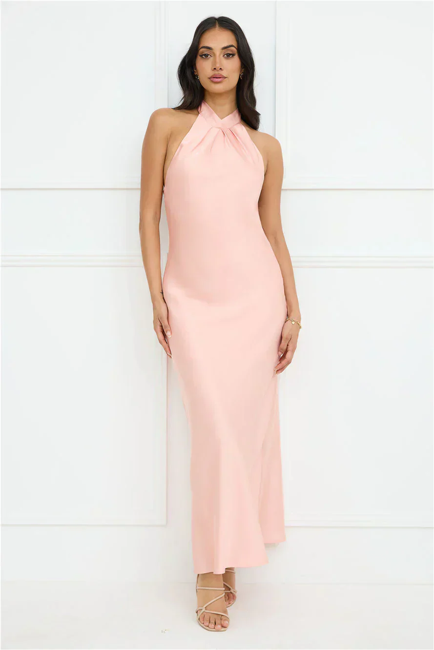 Delicate Dazzle Halter Satin Maxi Dress