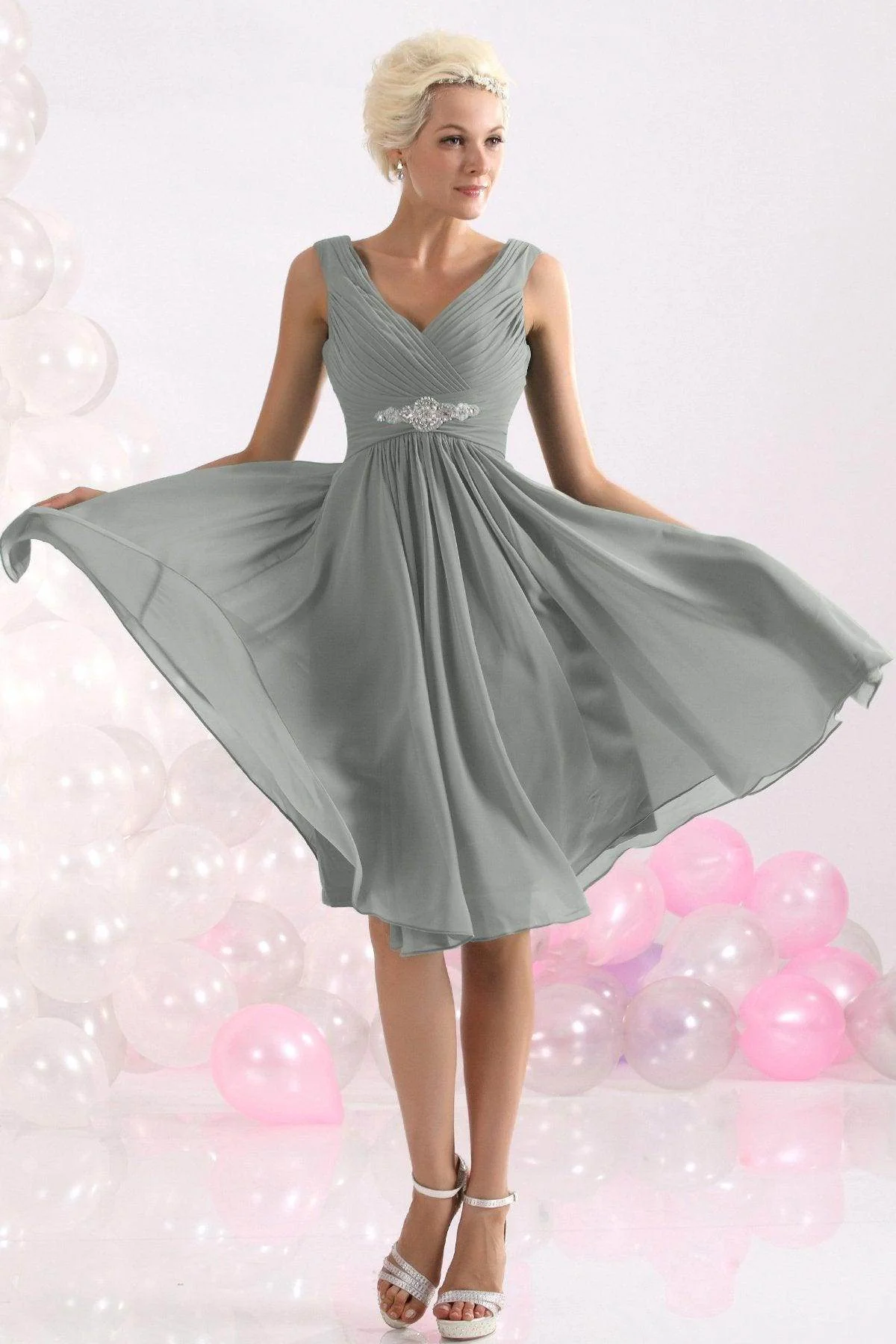 A-Line Knee Length Chiffon Bridesmaids Dress COZK1302A