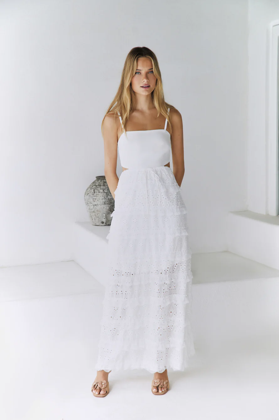 Spirit Flourish Maxi Dress White - luluinthesky