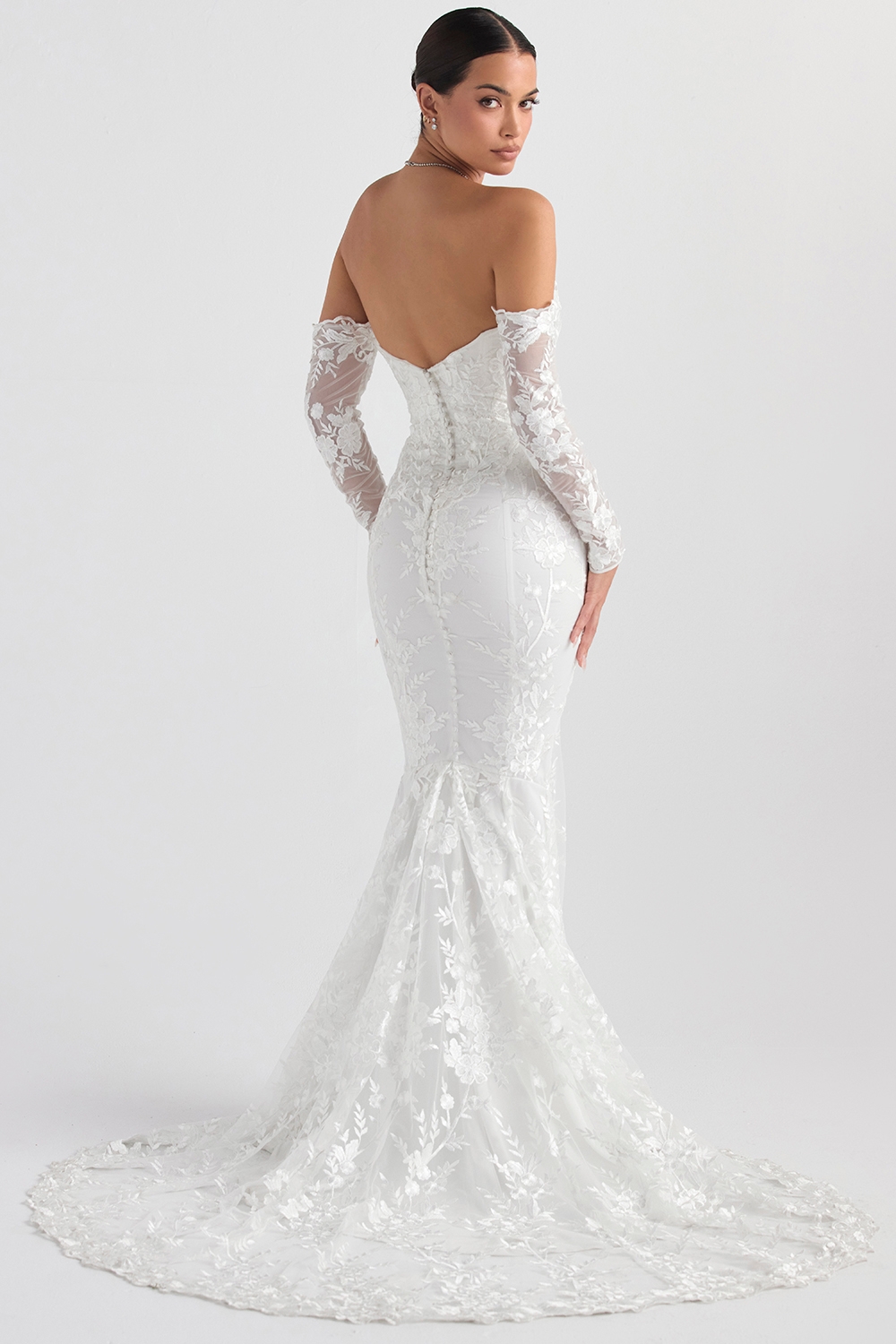 White Lace Long Sleeve Bridal Gown