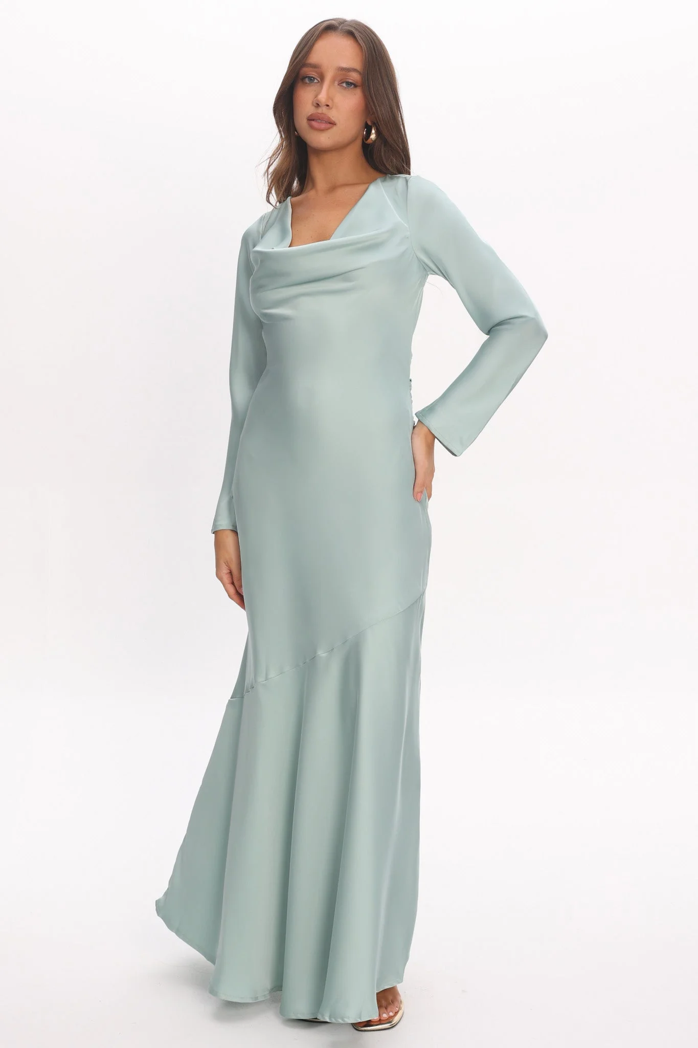 Cecilia Long Sleeve Drape Back Maxi Dress Sage