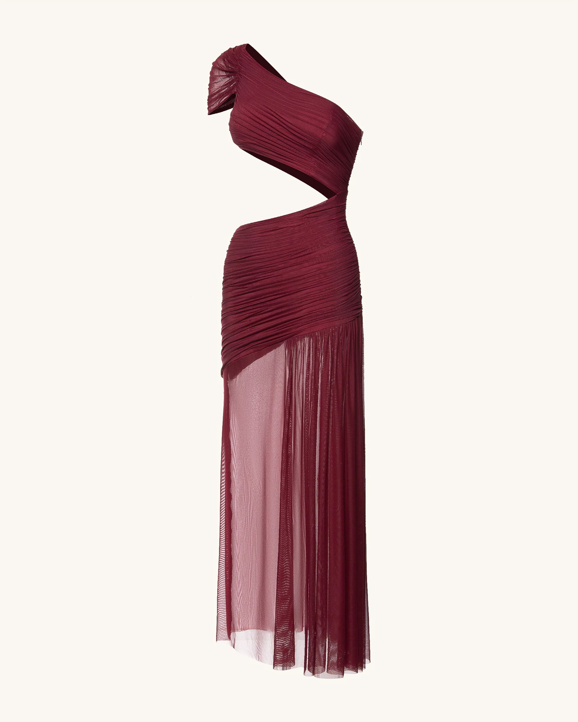 Mia Pleated Mesh Dress - Burgundy - FASHION NOB