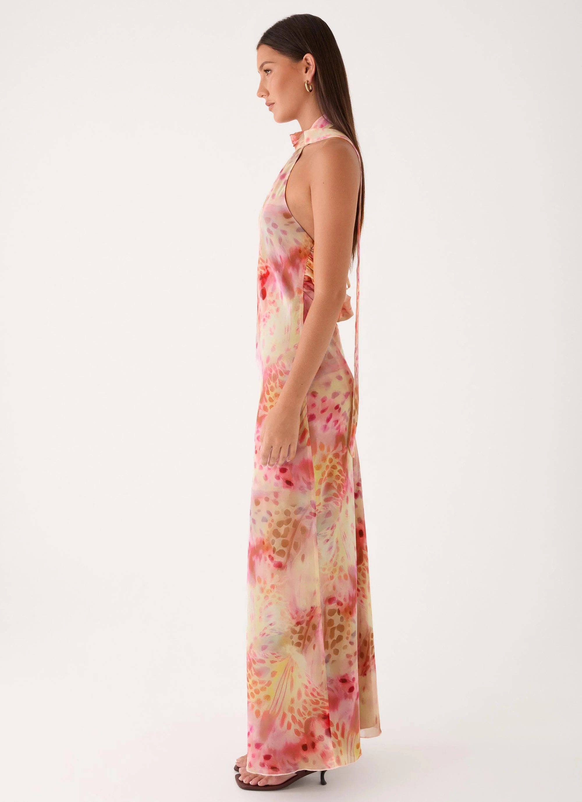 Keena Chiffon Scarf Maxi Dress - Botanic Cheetah