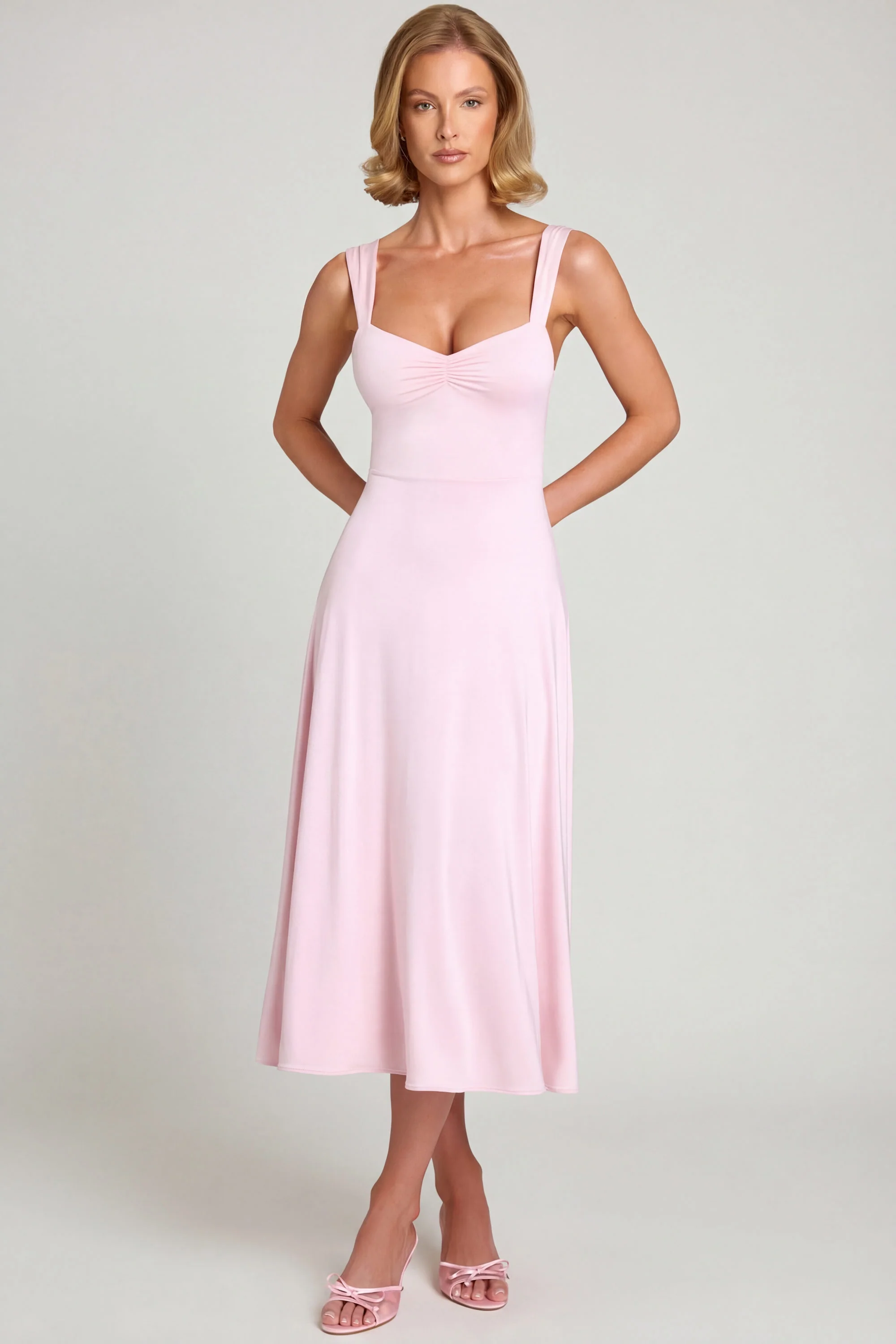 Sweetheart-Neck Ruched Midaxi Dress in Blush
