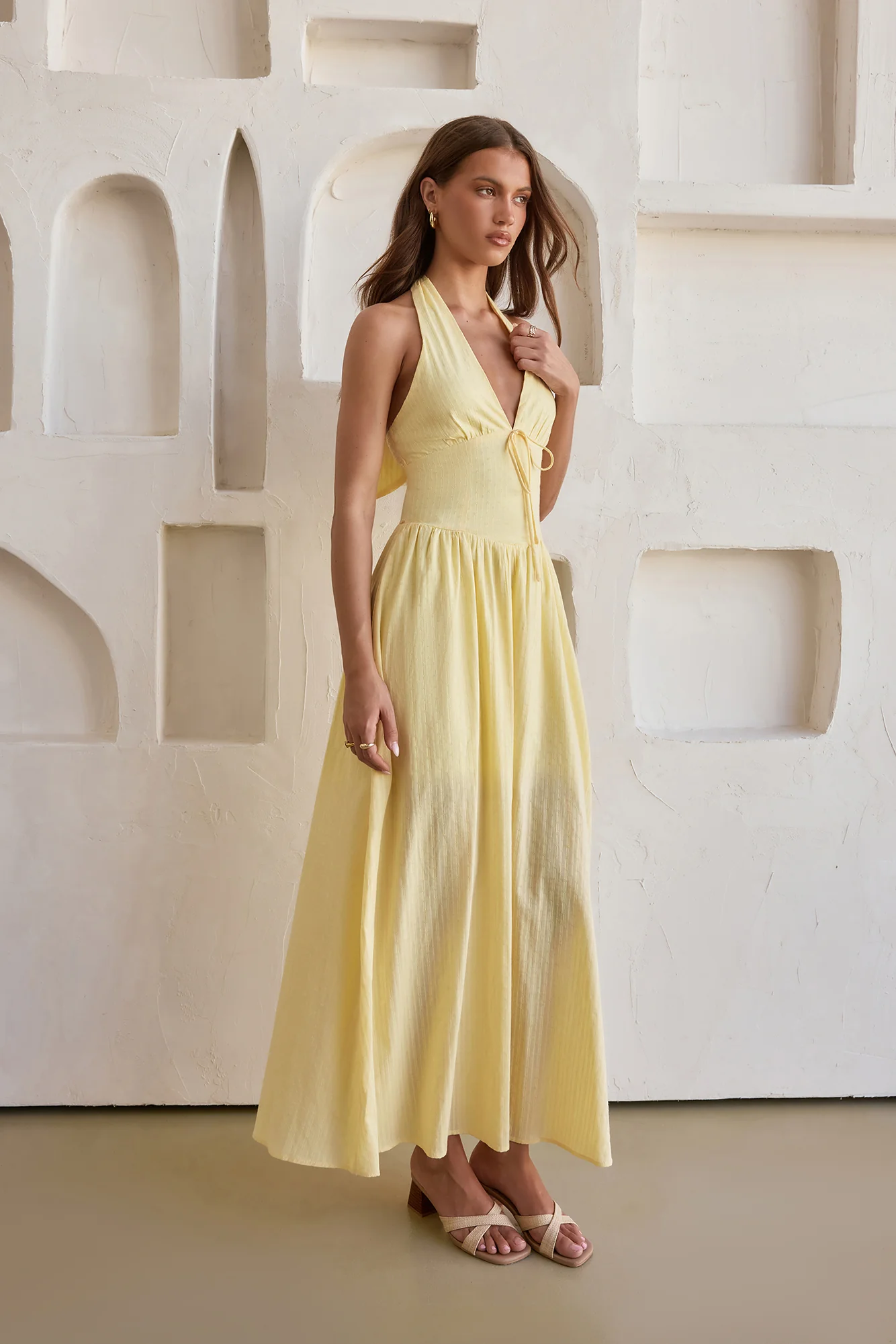 Arrietty Halter Maxi Dress Yellow - luluinthesky