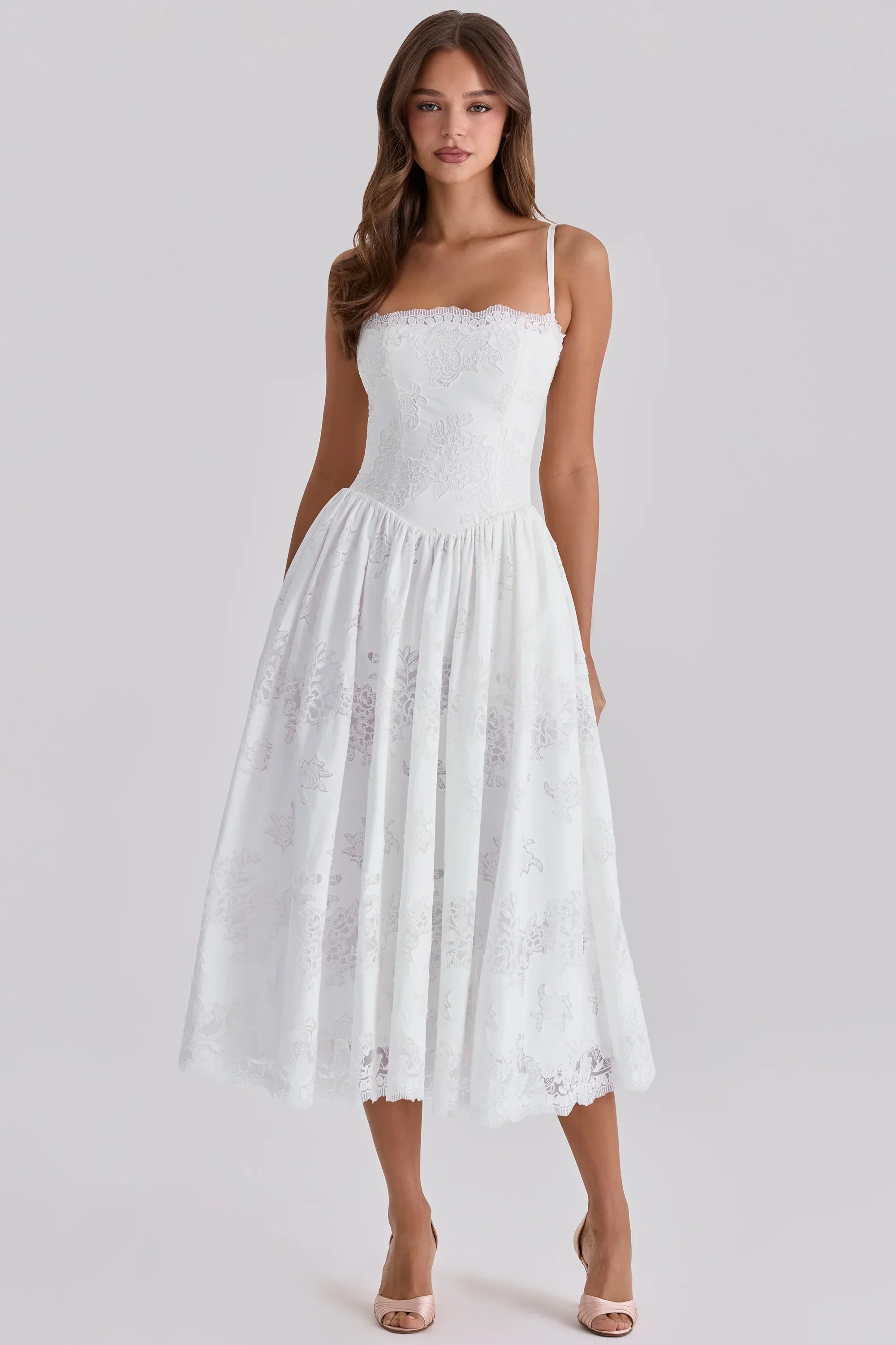 White Custom Lace + Cotton Midi Sundress