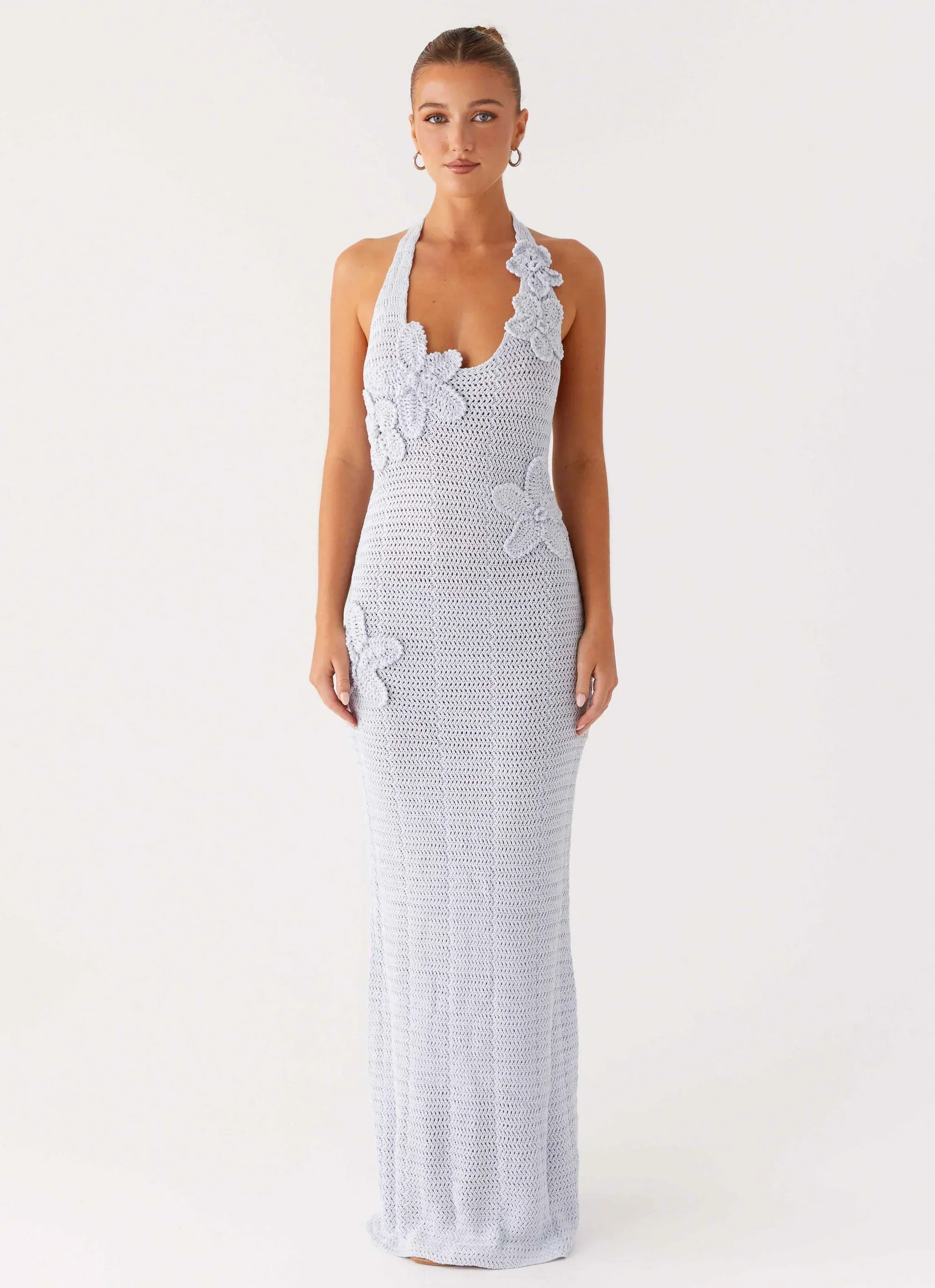 Novalee Flower Crochet Maxi Dress - Blue - luluinthesky