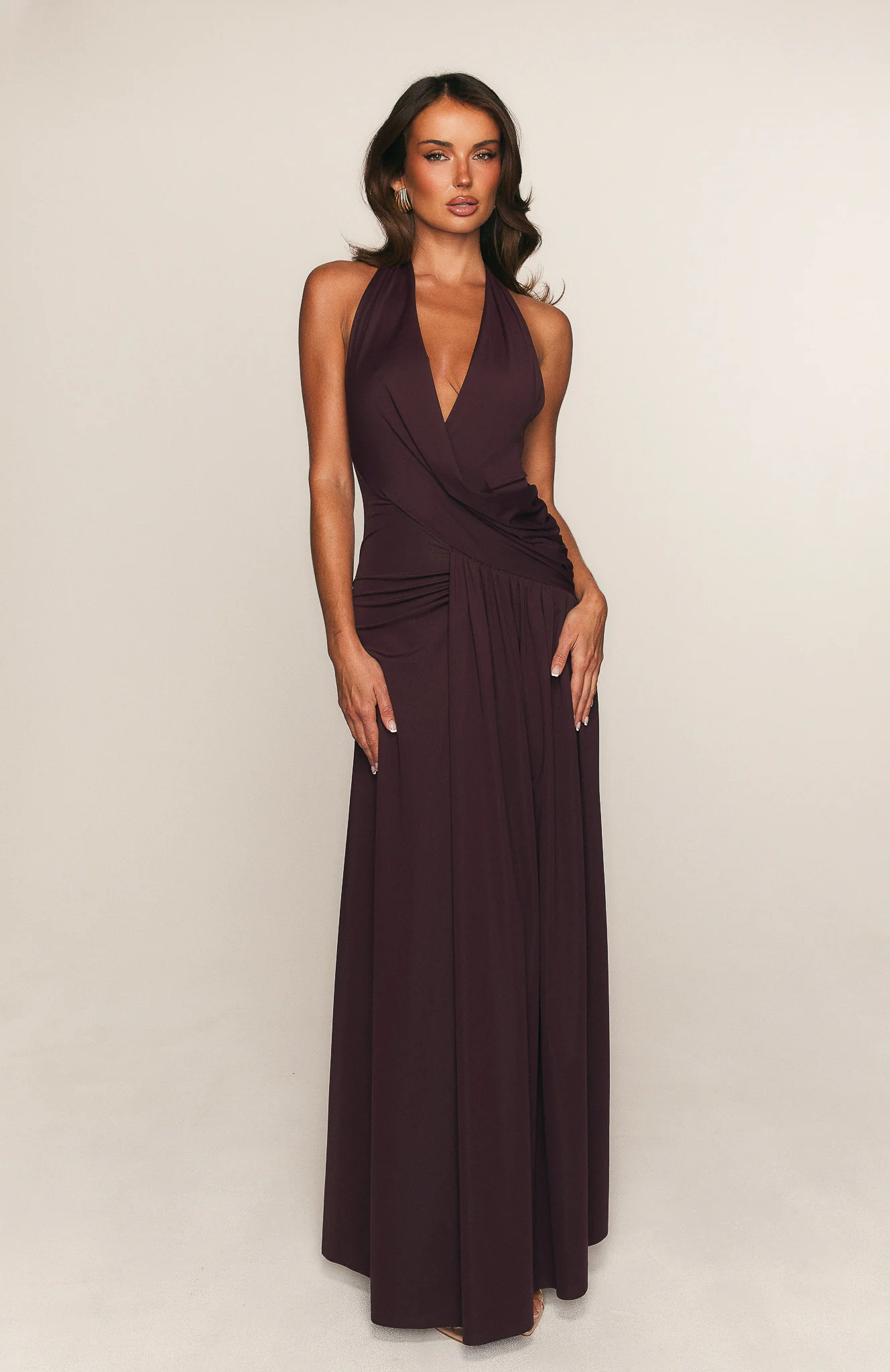 Perfect Illusion Halter Maxi Dress Dark Cherry