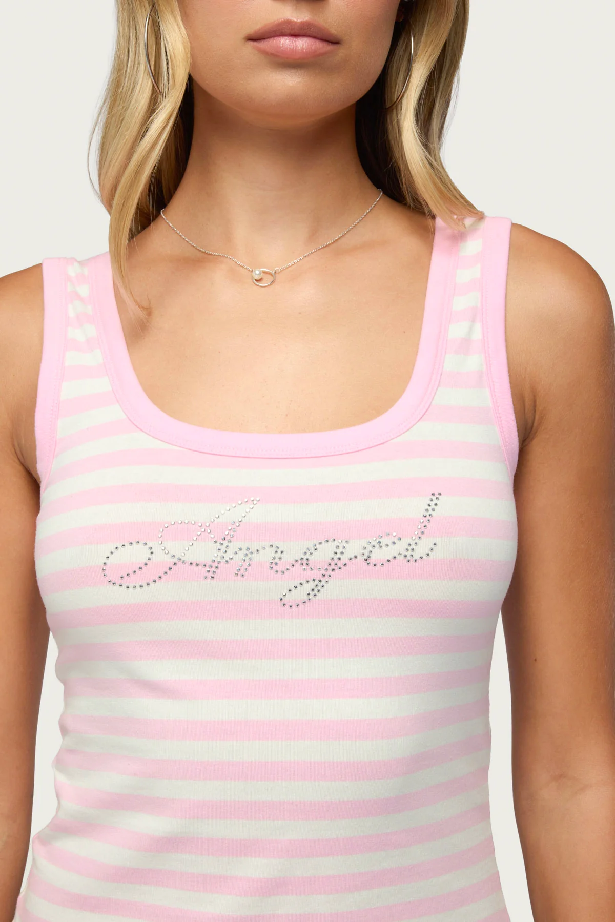 Angel Glow Rhinestone Striped Tank Top