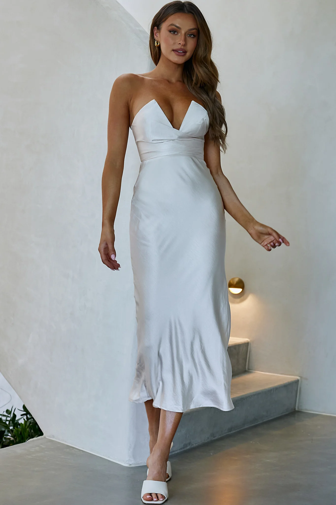 Ma Jolie Strapless Midi Dress Champagne