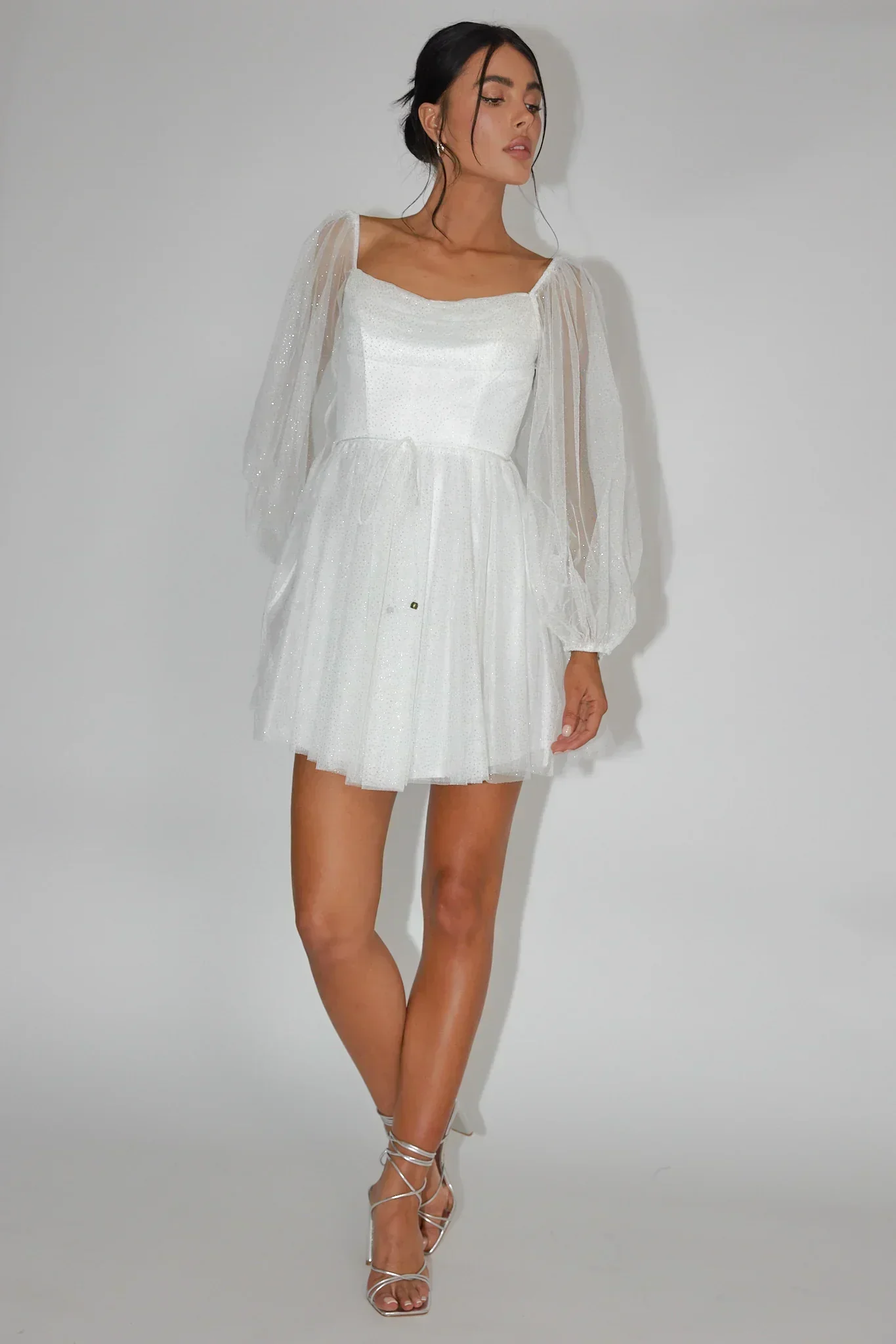 Fairytale Dream Pleat Neckline Mini Dress Sparkle White/Gold
