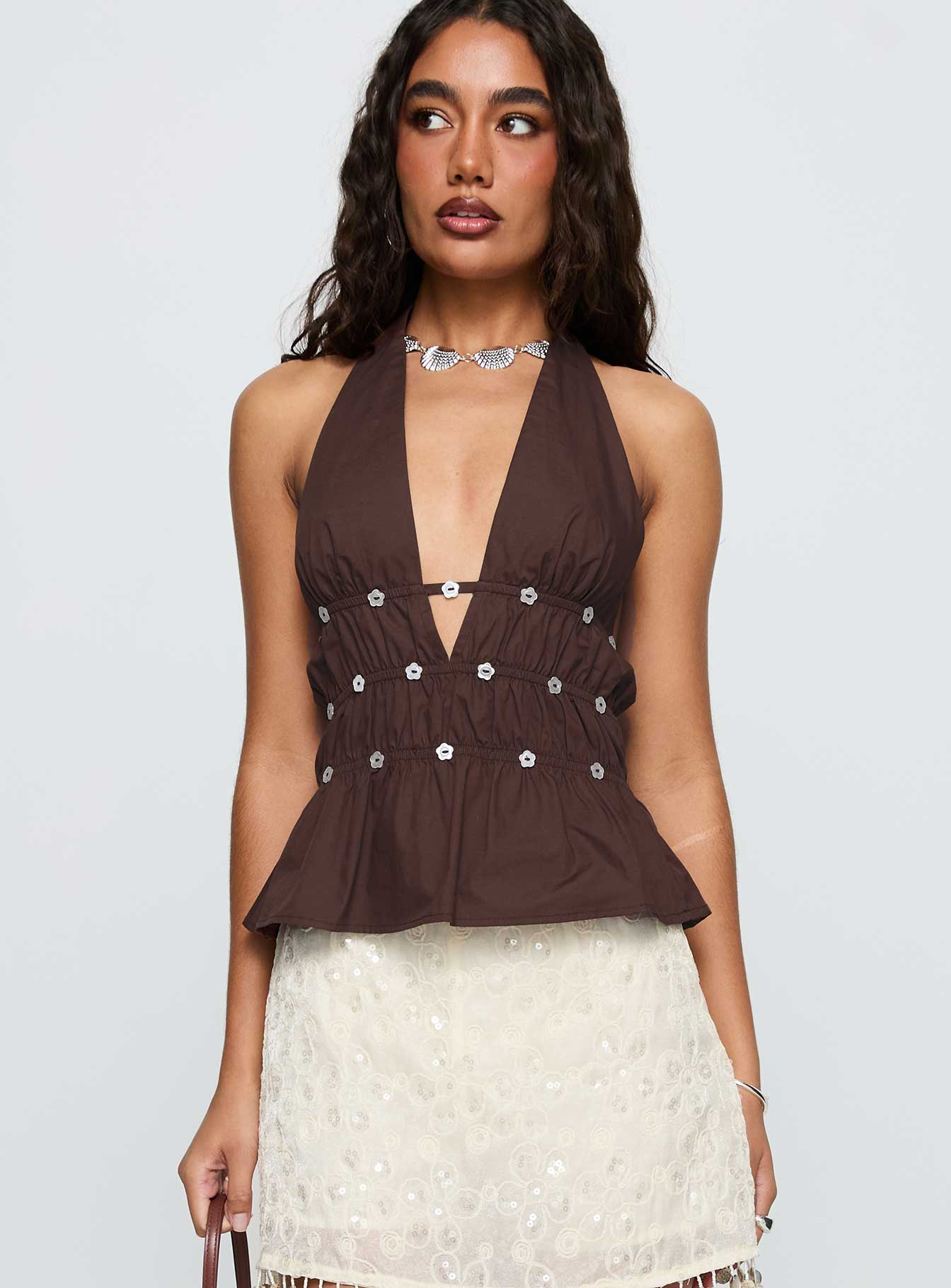 Movies End Halter Top Brown
