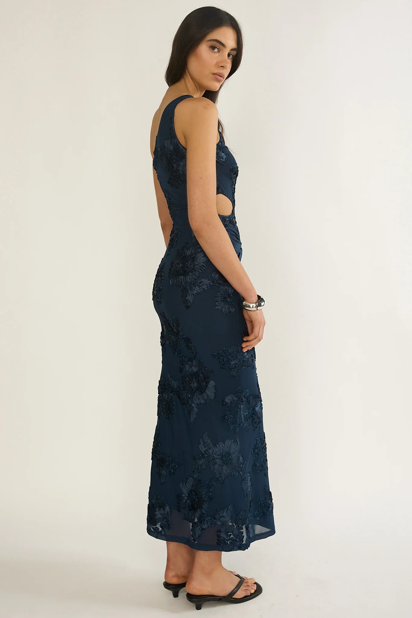 Luli One-Shoulder Cut-Out Maxi Dress Textured Navy