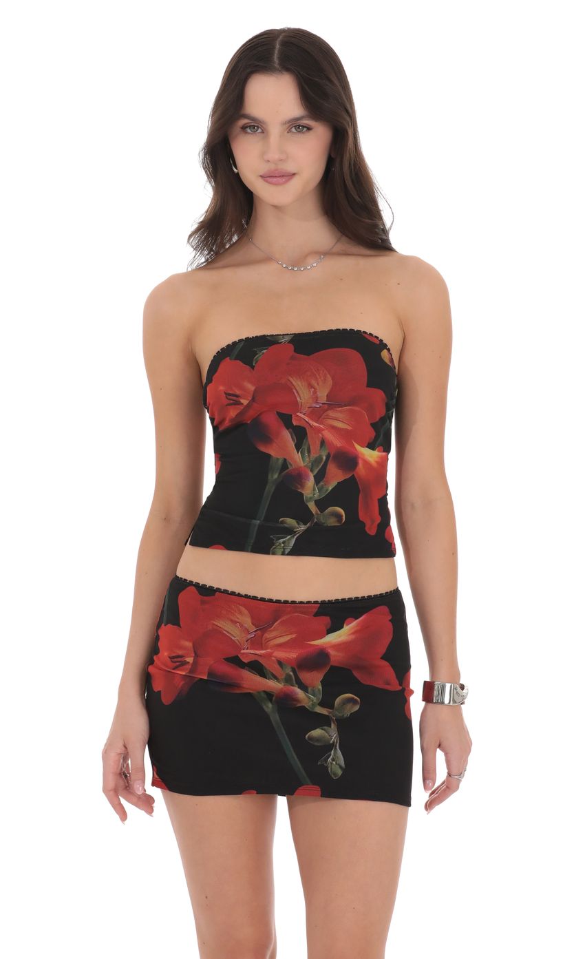 Mesh Floral Skirt in Black