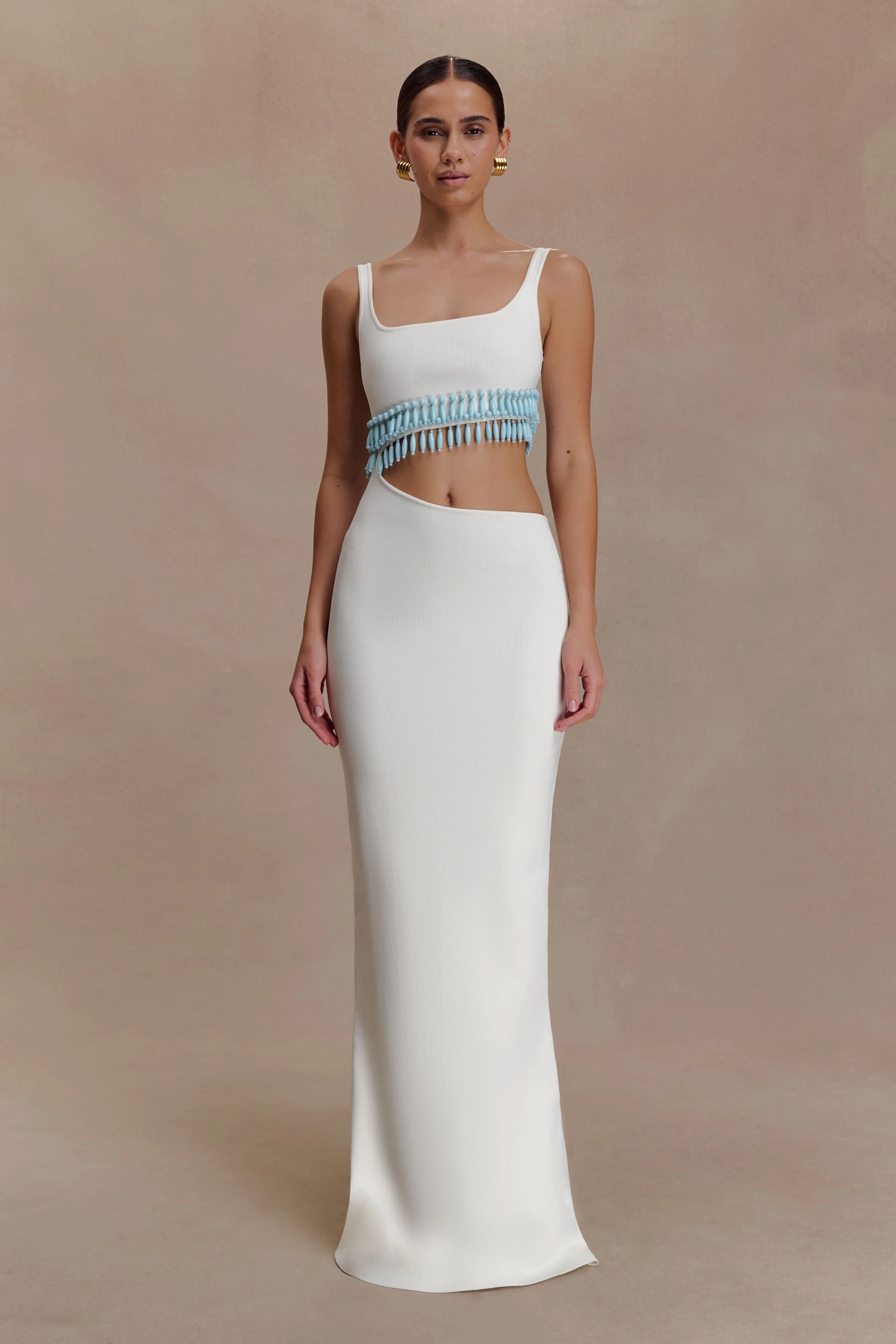 Ruvic Knit Maxi Beaded Dress - White