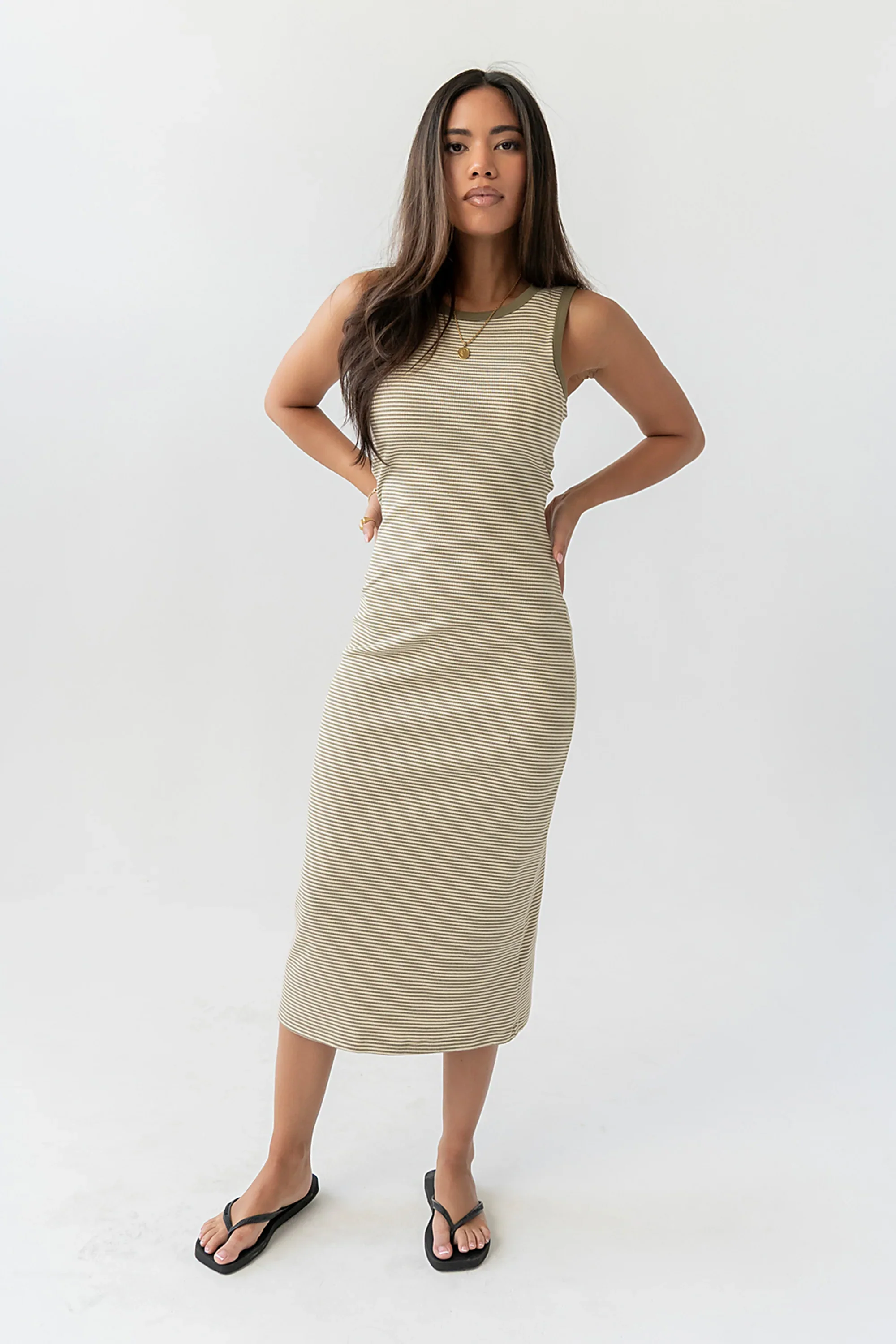 Kamber Striped Midi Tank Dress in Green