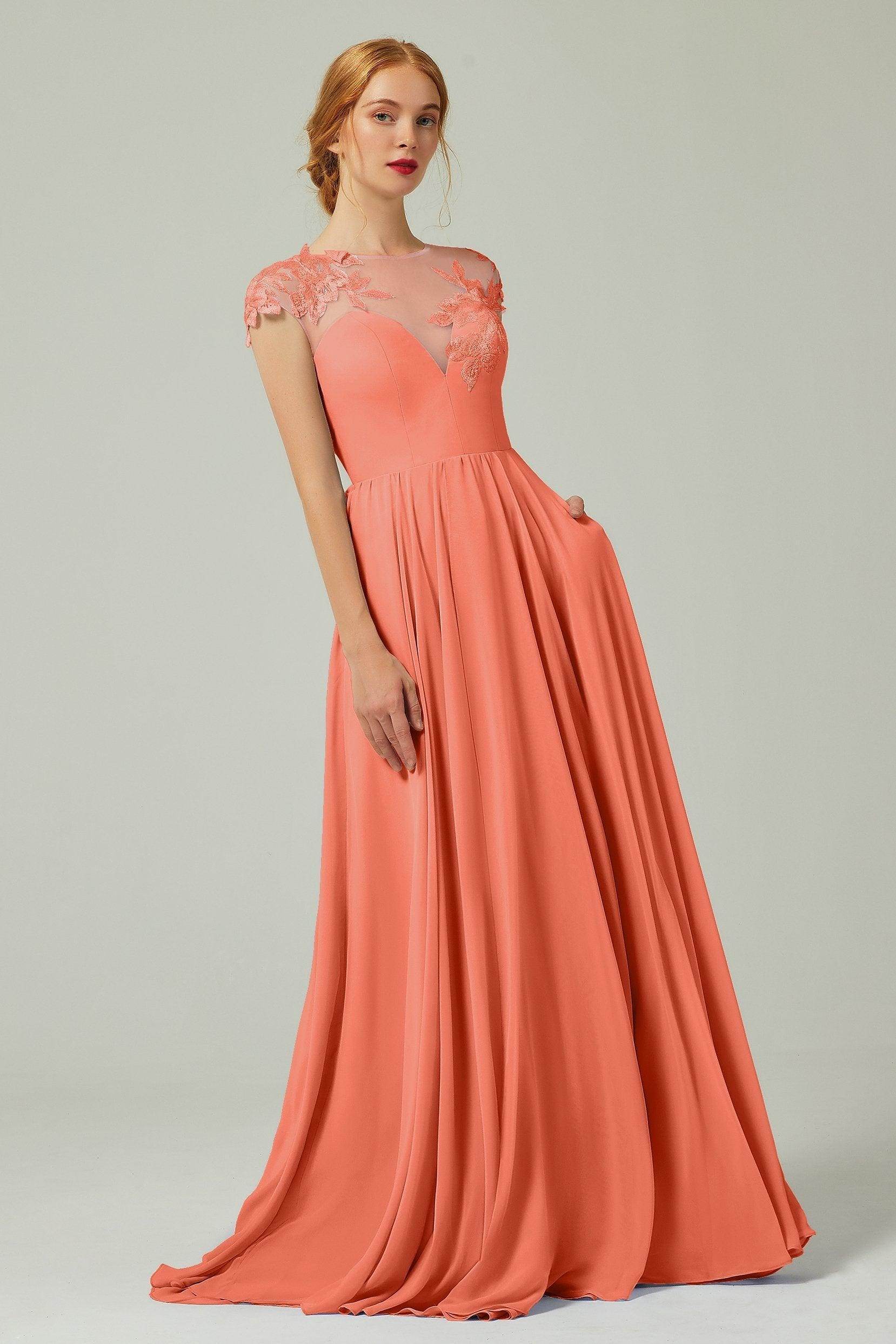 A-Line Sweep-Brush Train Chiffon Bridesmaid Dress CB0248