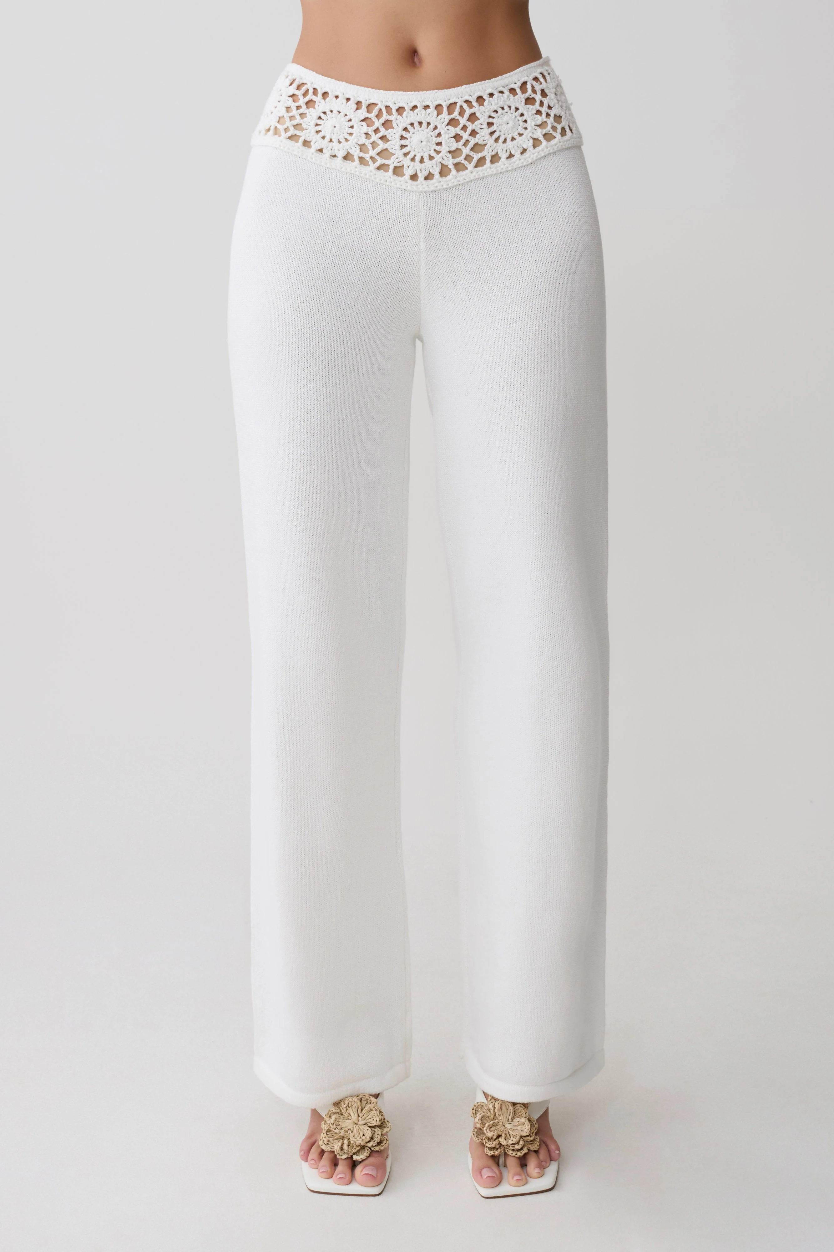 Miley Crochet Waistband Straight Leg Pant - Ivory