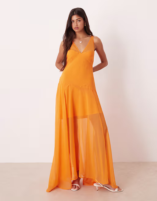 cami chiffon maxi dress in bright orange
