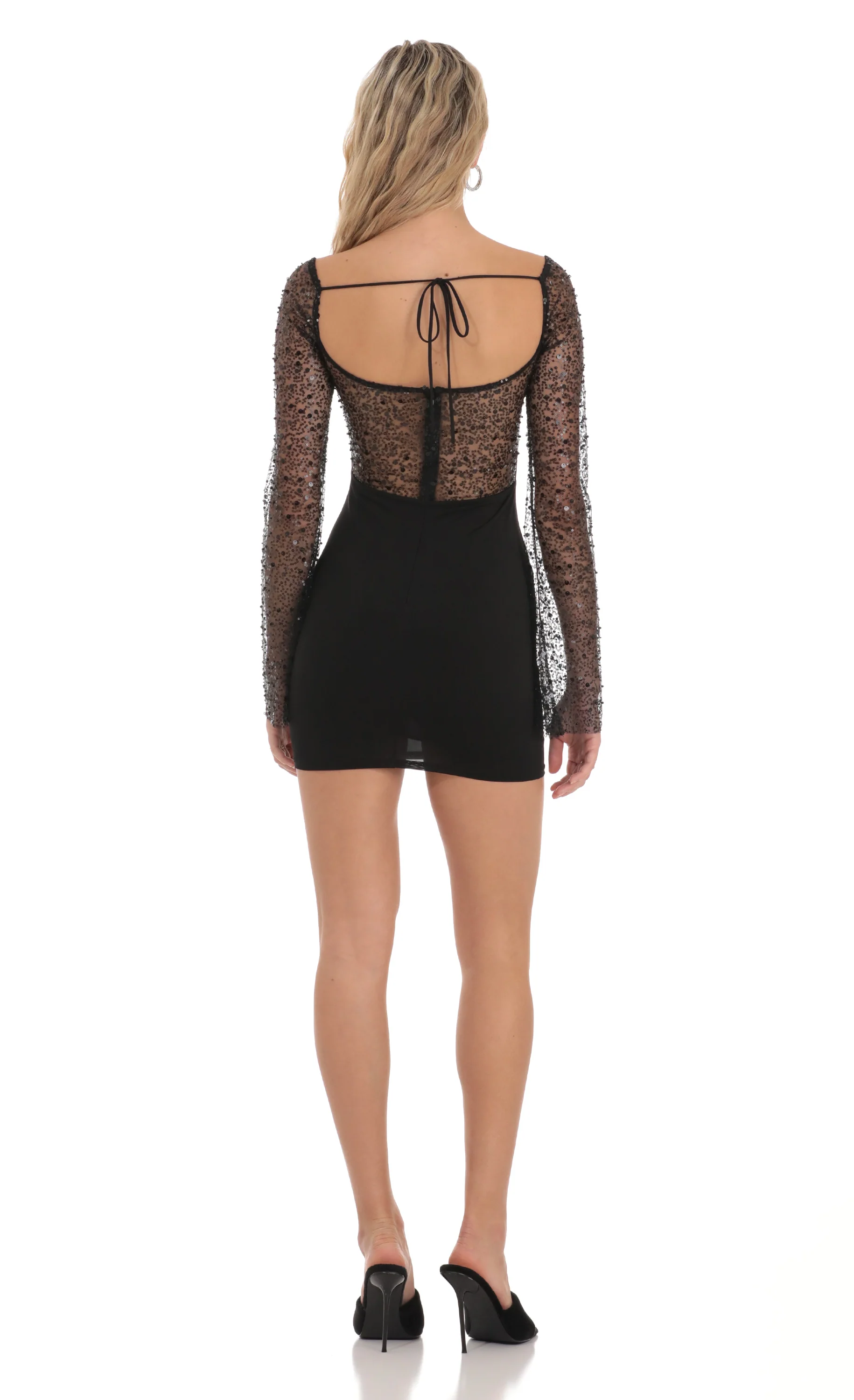 Sequin Long Sleeve Dress in Black