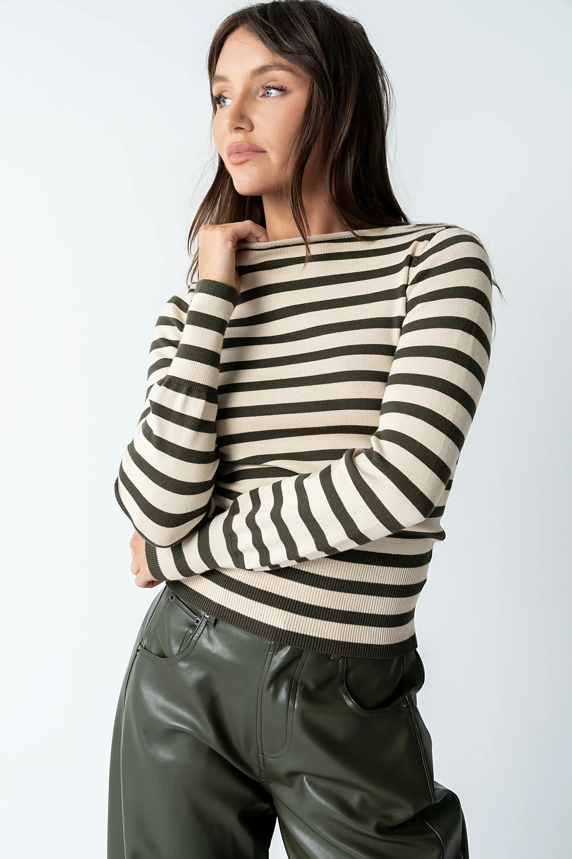 Waldorf Striped Top in Olive