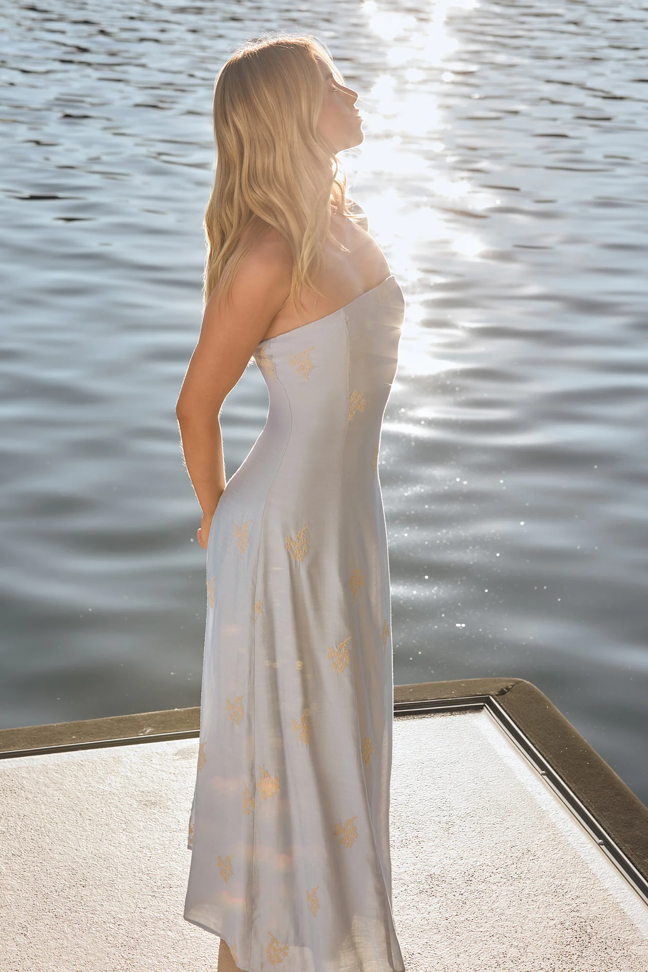 Swept Away Strapless Maxi Dress Blue