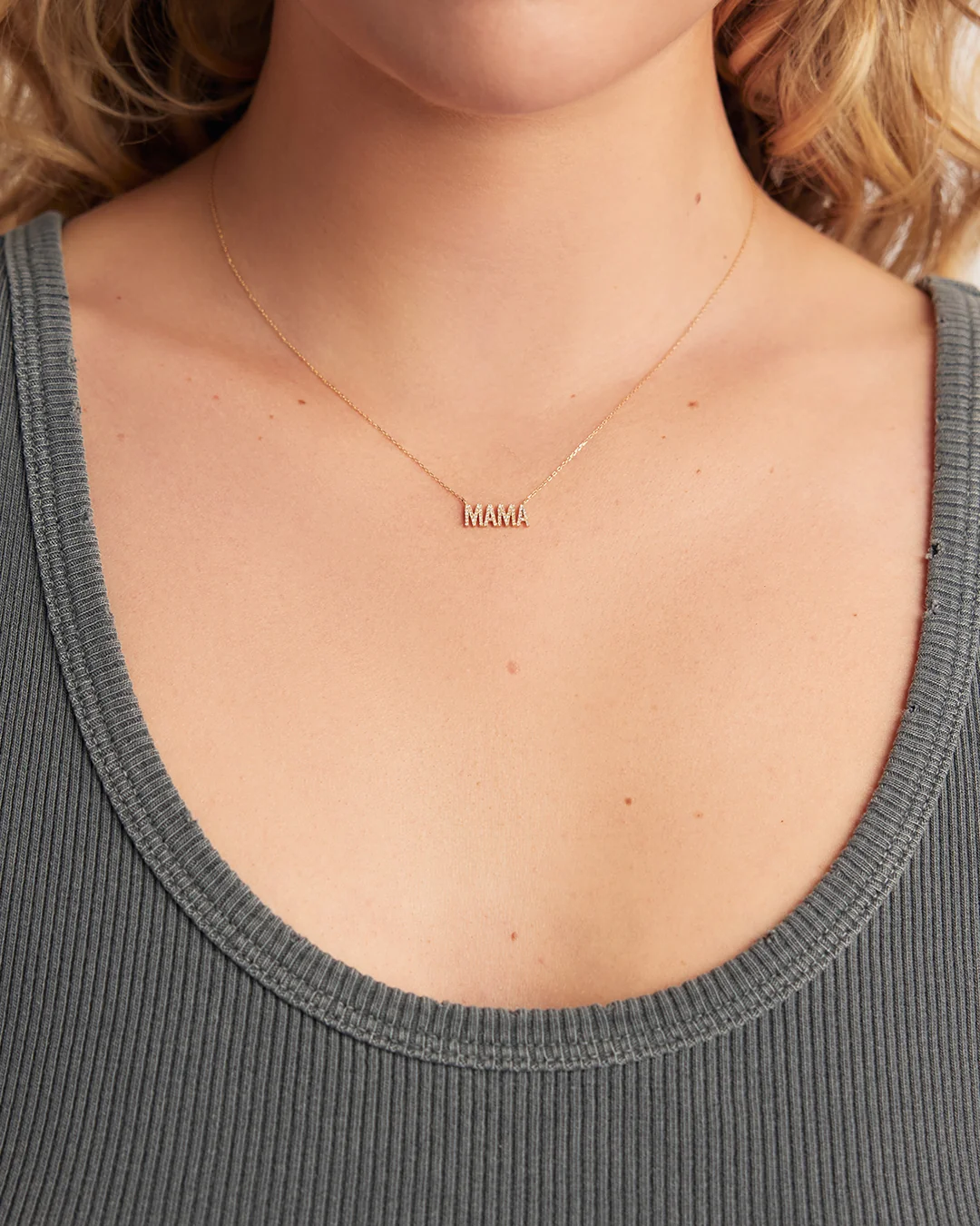 14K Diamond Pav�� Mama Necklace